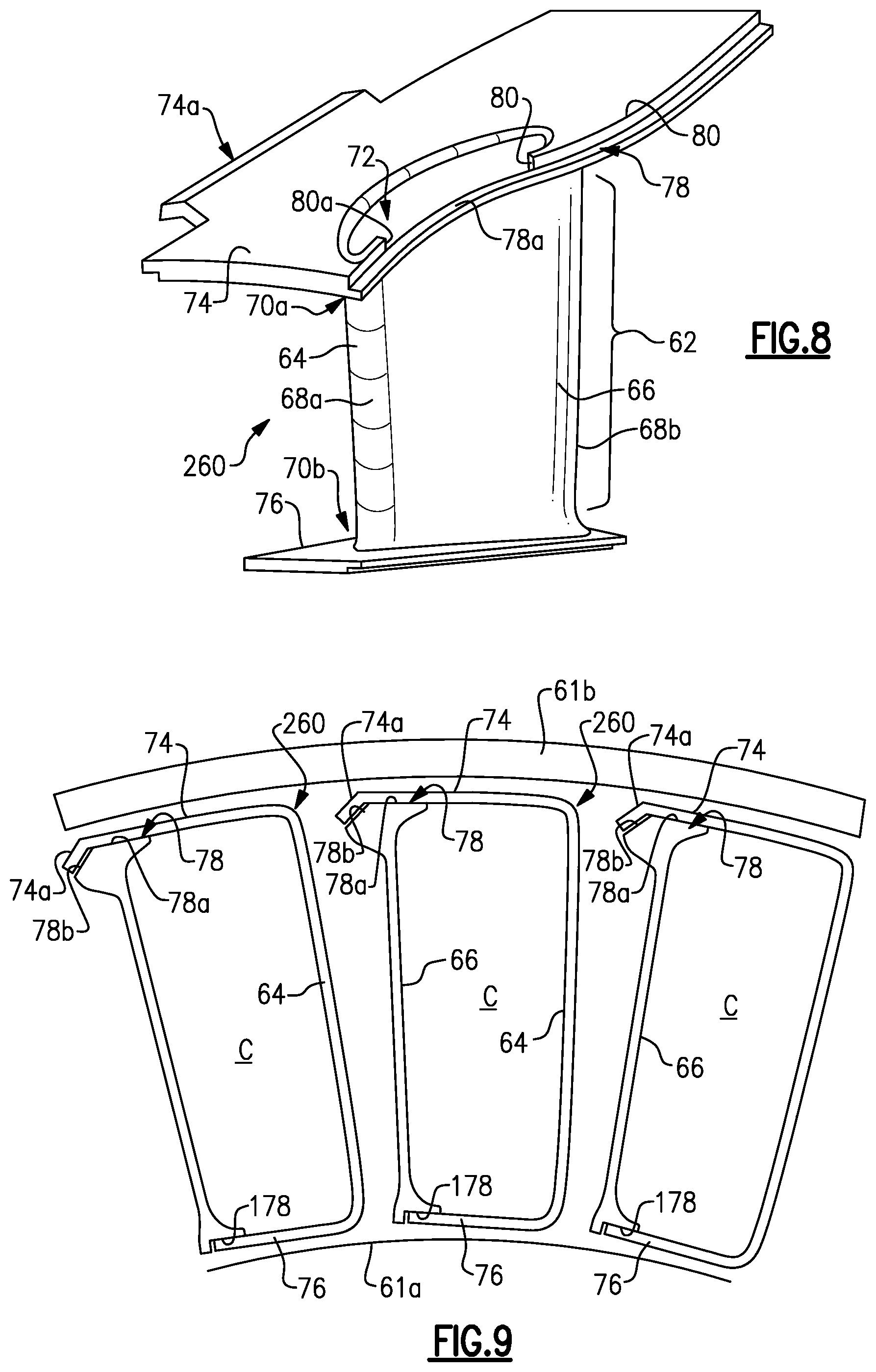 Patent US12359574 Figure 5 – Vane arc segment with single-sided platform