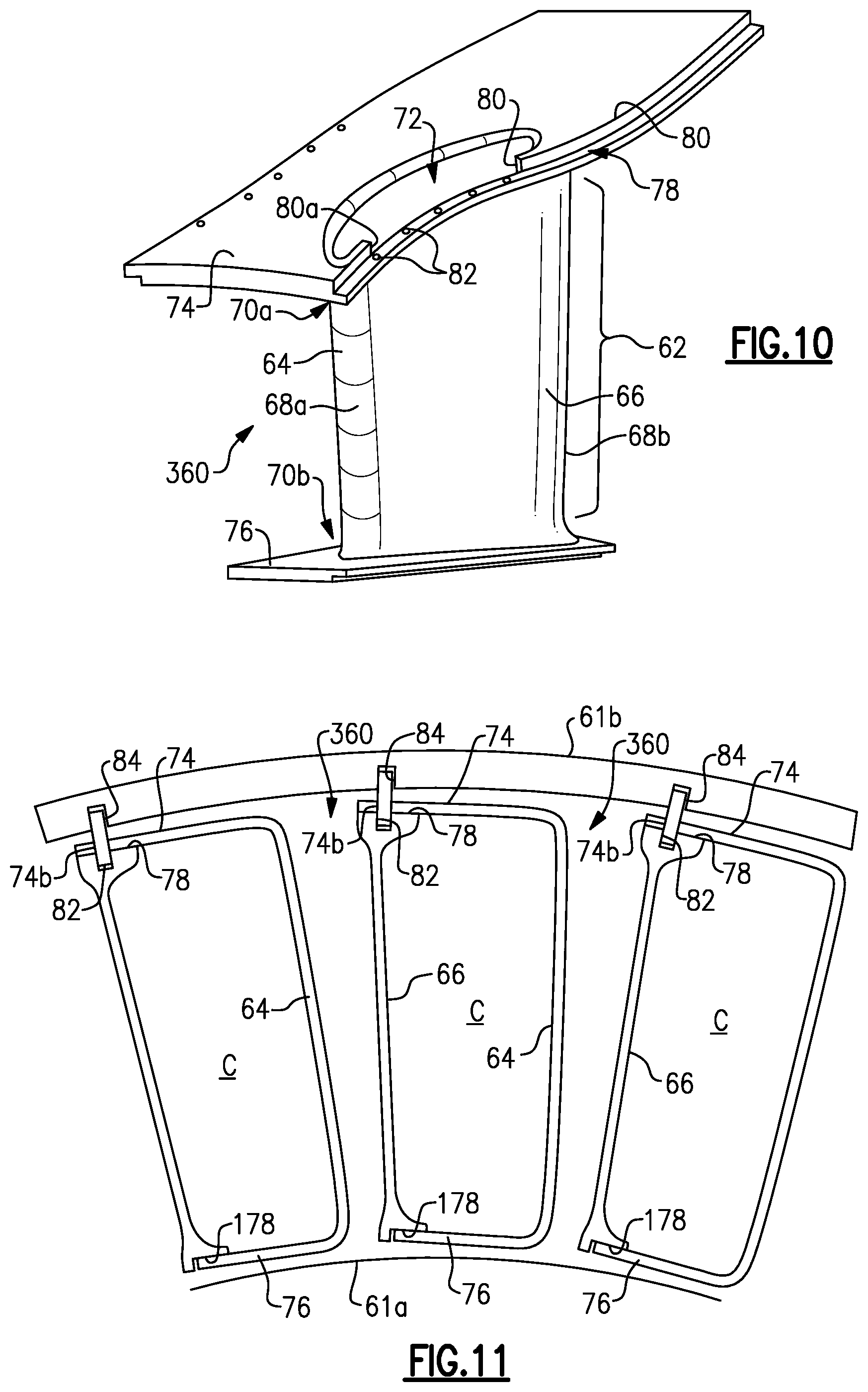 Patent US12359574 Figure 6 – Vane arc segment with single-sided platform