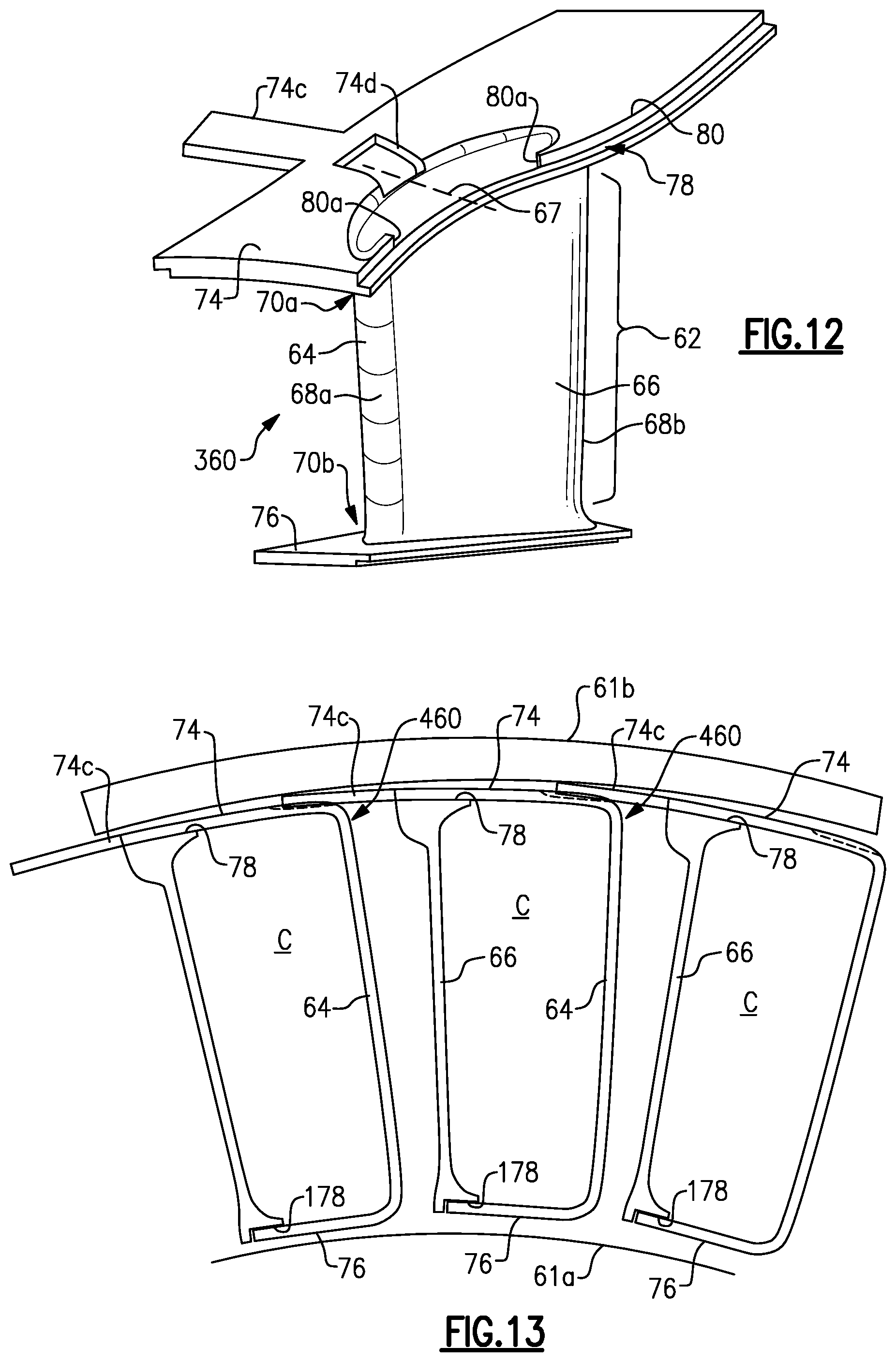 Patent US12359574 Figure 7 – Vane arc segment with single-sided platform