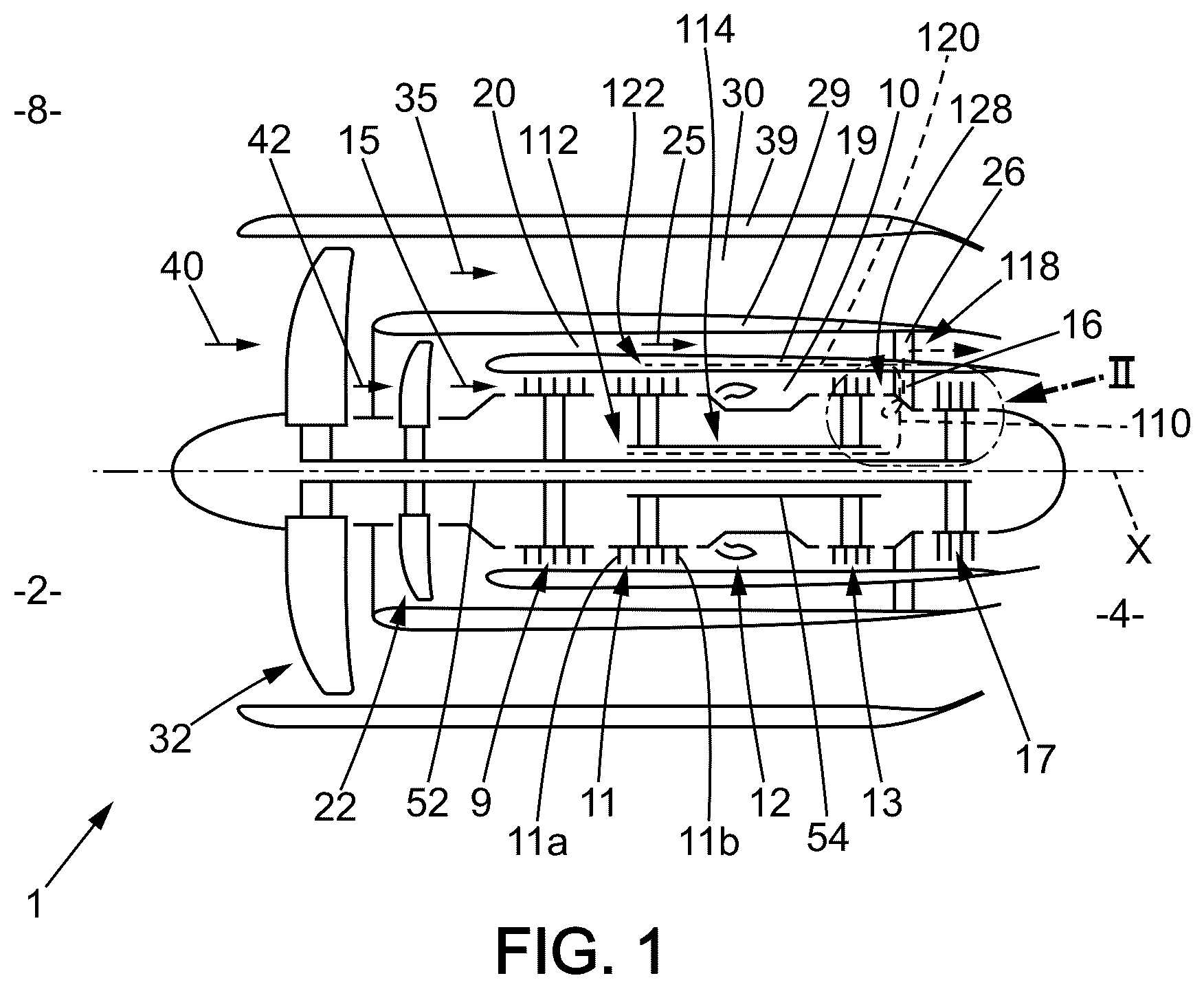 Patent US12359580 Figure 1 – Turbine engine for an aircraft