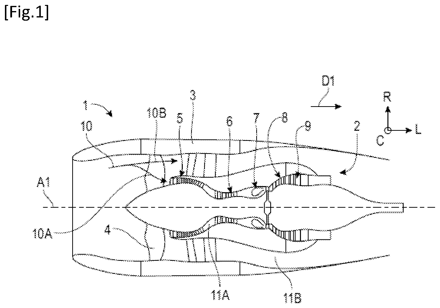 Patent US12359581 Figure 1 – Turbine stator assembly