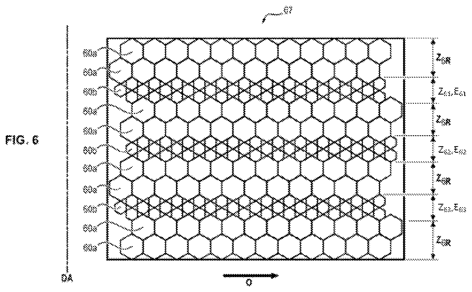 Patent US12359582 Figure 6 – Labyrinth seal comprising an abradable element with variable cell density
