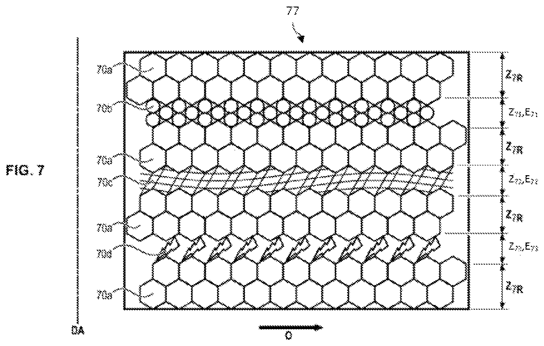 Patent US12359582 Figure 7 – Labyrinth seal comprising an abradable element with variable cell density
