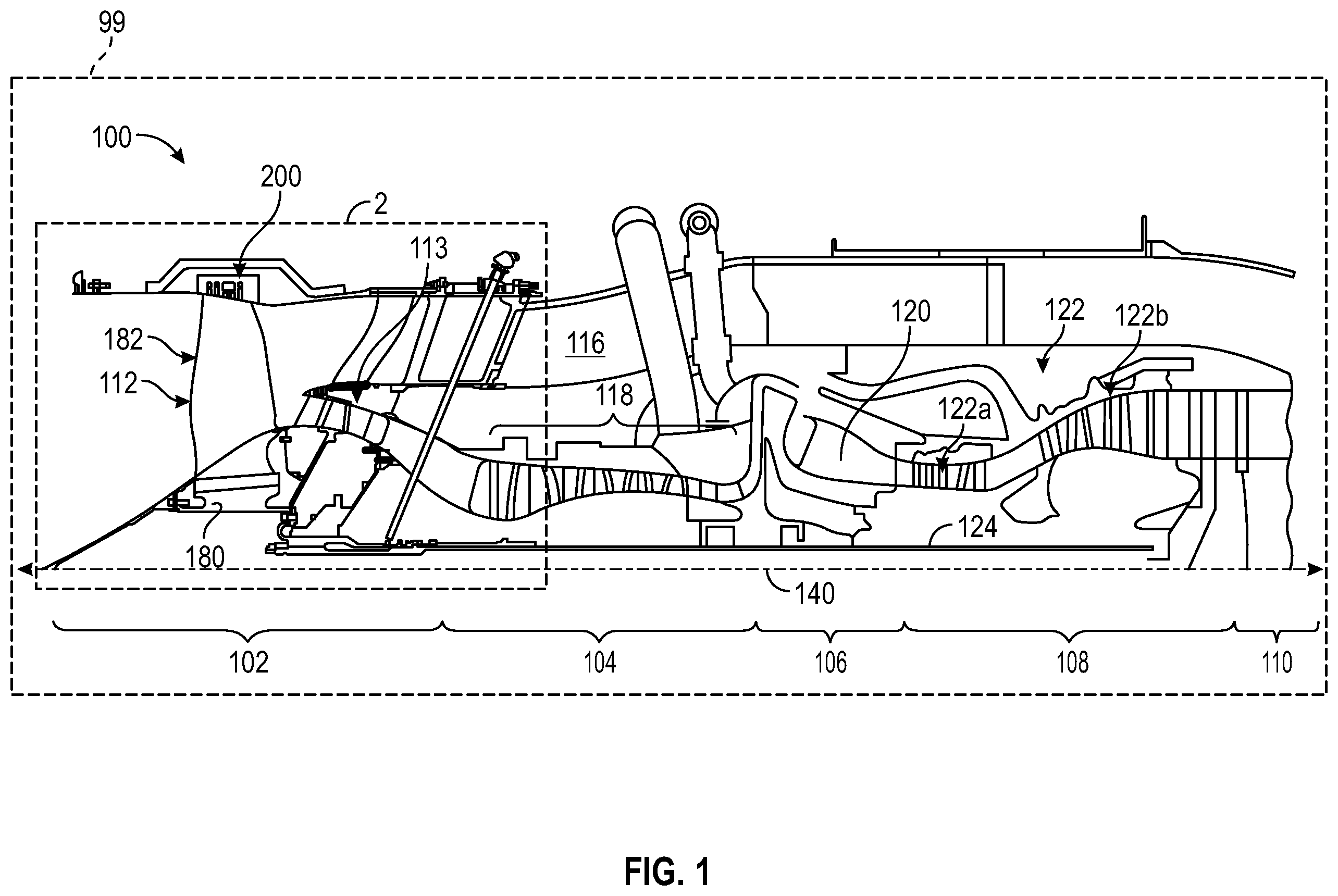 Patent US12359584 Figure 1 – Acoustic engine casing for gas turbine engine