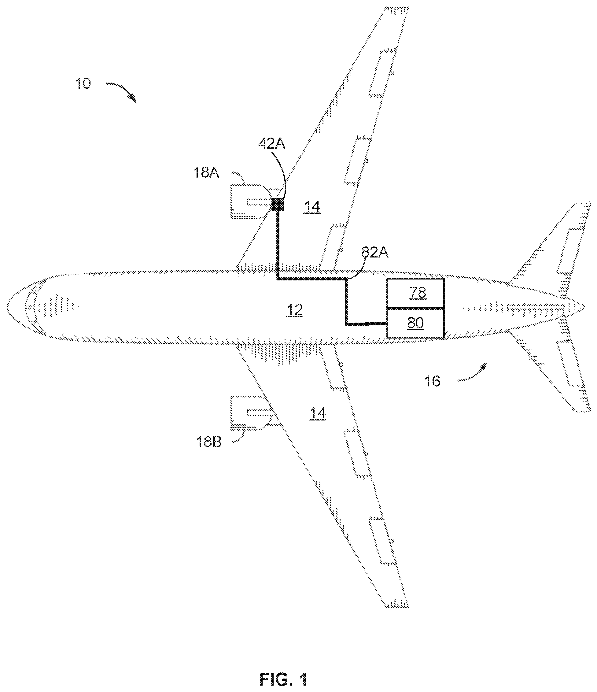 Patent US12359587 Figure 1 – Gas turbine engine power cable cooling