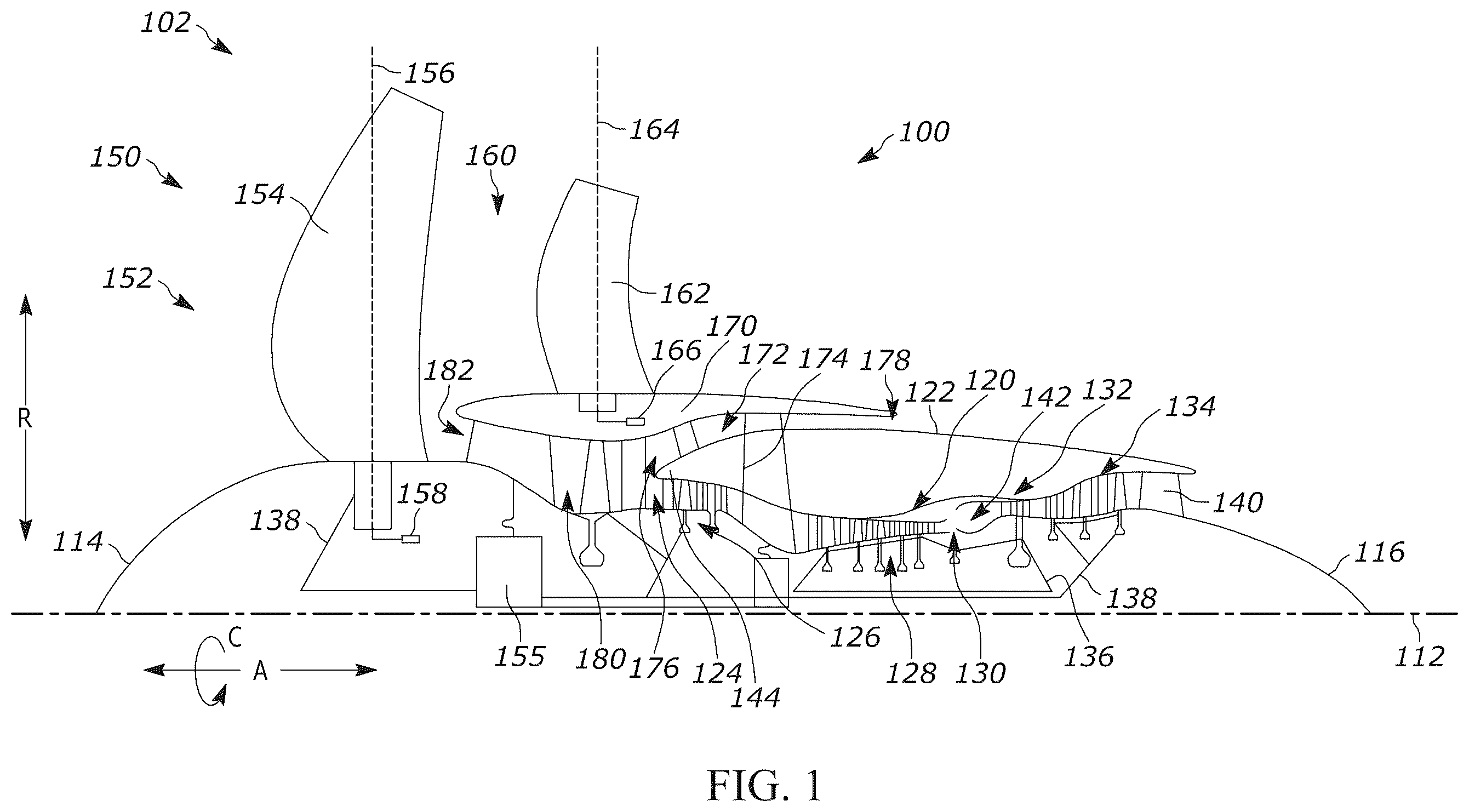 Patent US12359588 Figure 1 – Aircraft engine aeromechanical instability detection