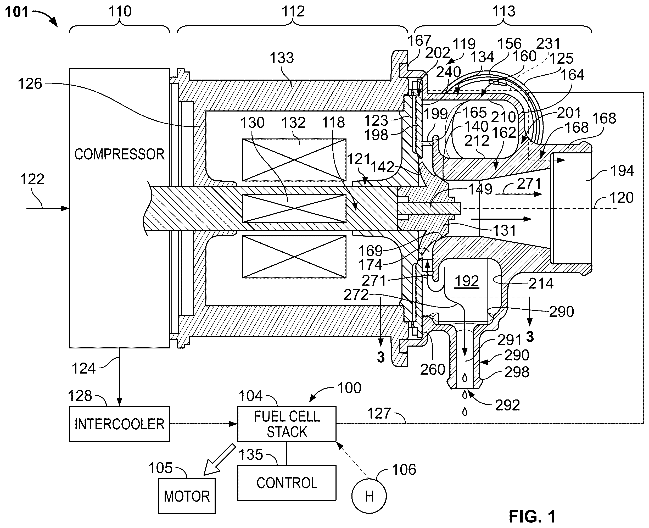 Patent US12359590 Figure 1 – Turbomachine with turbine section having integrated fluid separator