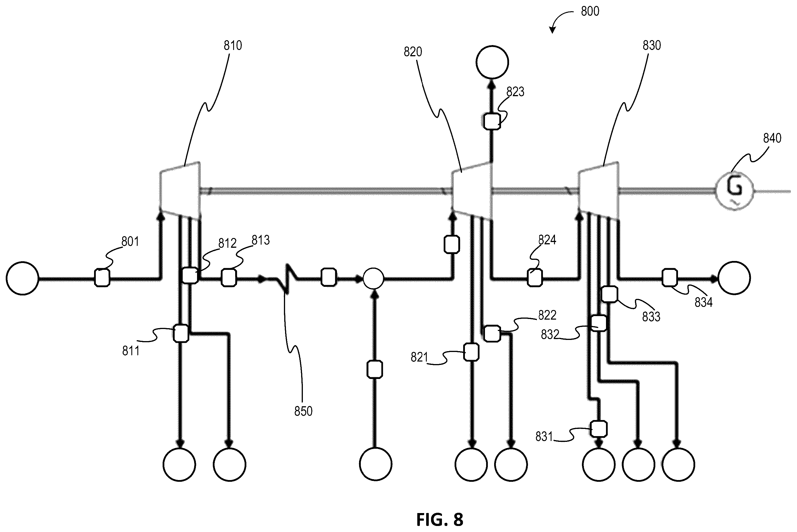Patent US12359591 Figure 8 – Thermal energy storage systems for repowering existing power plants for improving efficiency and safety