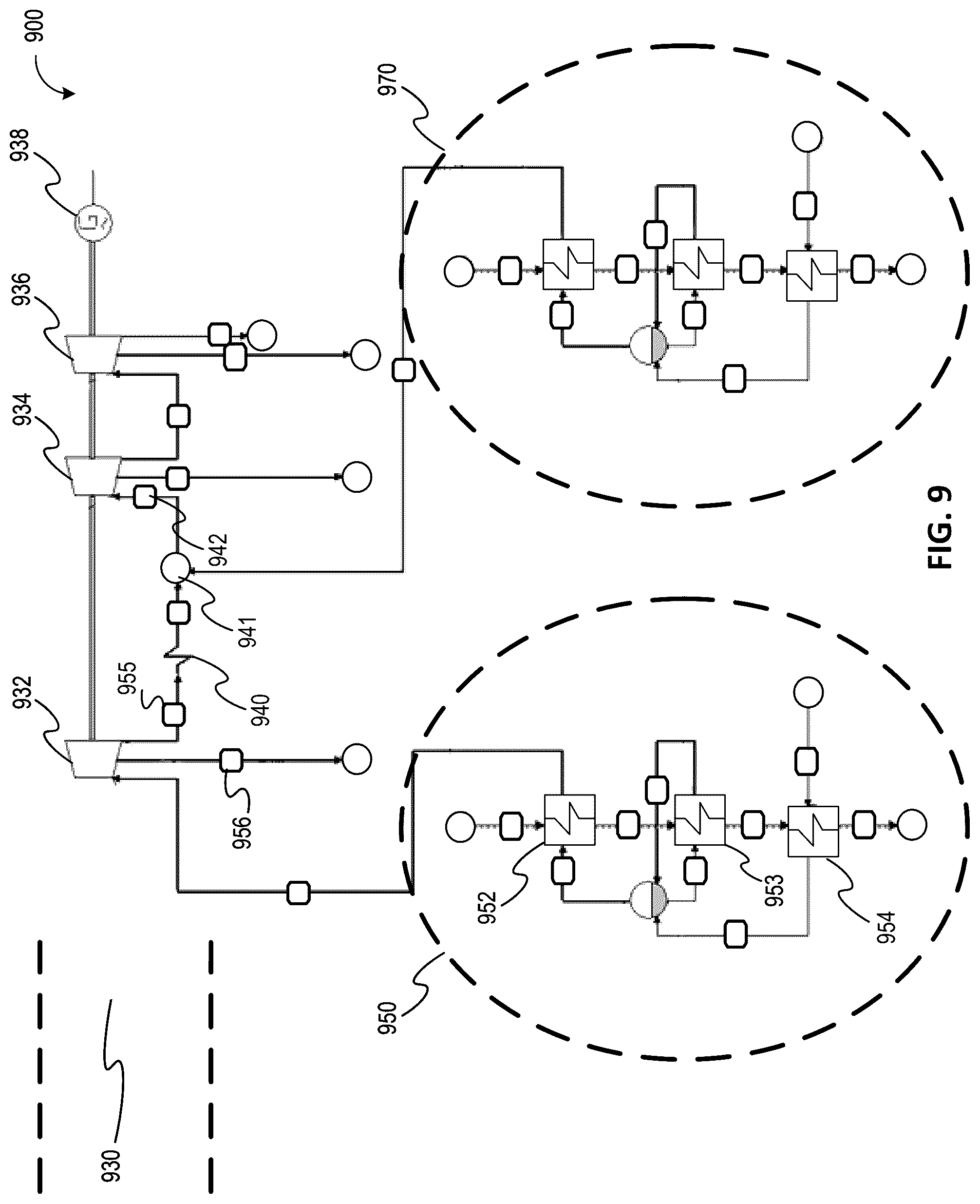 Patent US12359591 Figure 9 – Thermal energy storage systems for repowering existing power plants for improving efficiency and safety
