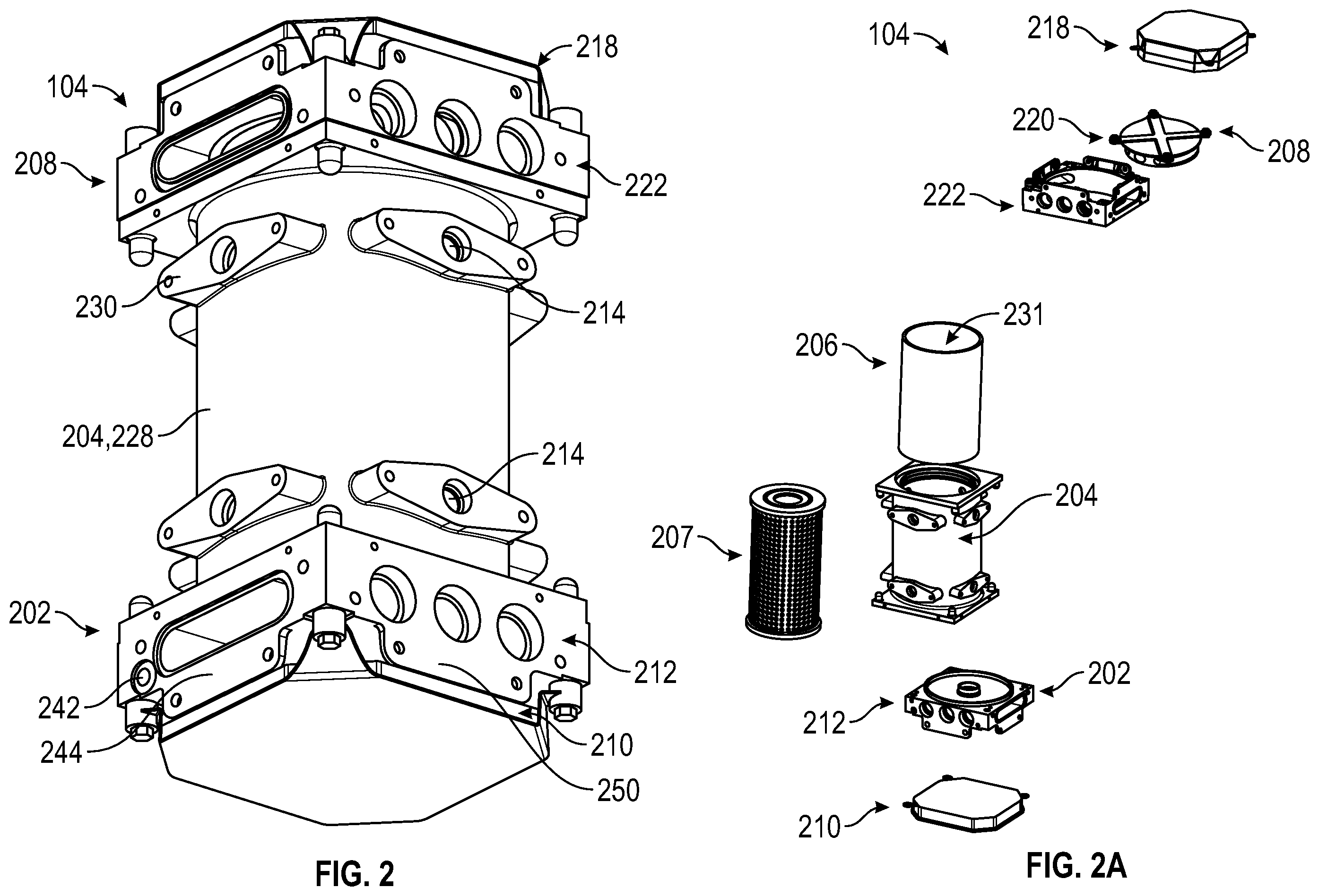 Patent US12359593 Figure 2 – Modular assemblies for crankcase oil separators