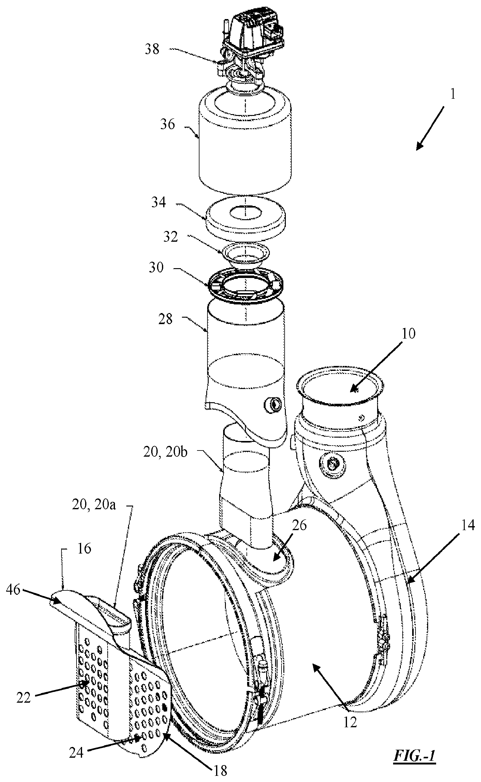 Patent US12359600 Figure 1 – Exhaust aftertreatment apparatus