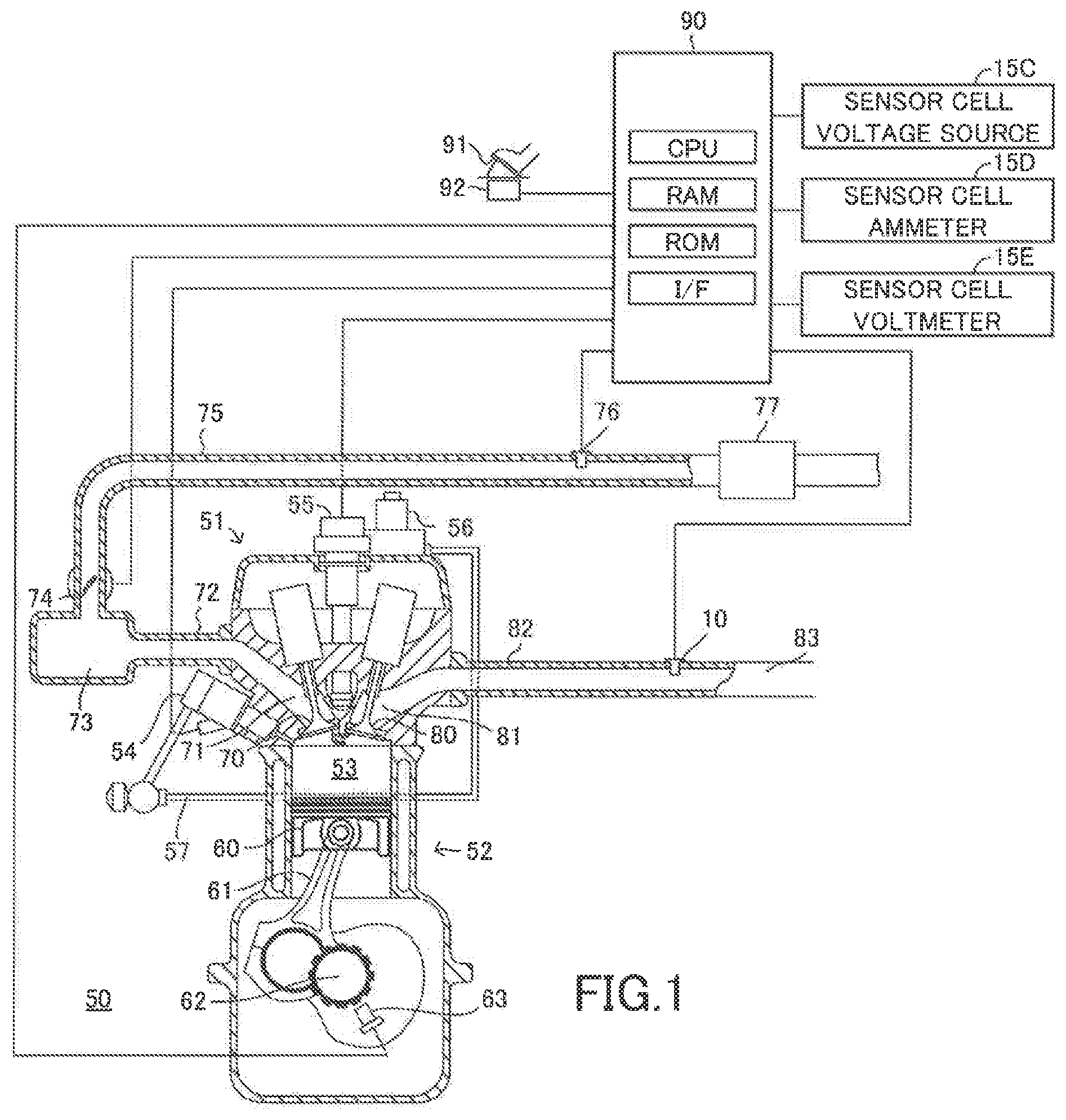 Patent US12359602 — SOx concentration acquiring apparatus of internal combustion engine — Figure 1