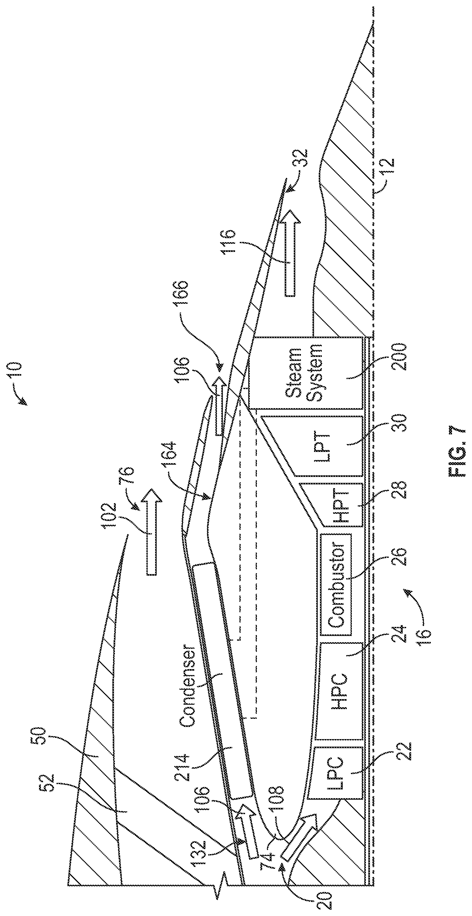 Patent US12359612 Figure 6 – Turbine engine with three air streams