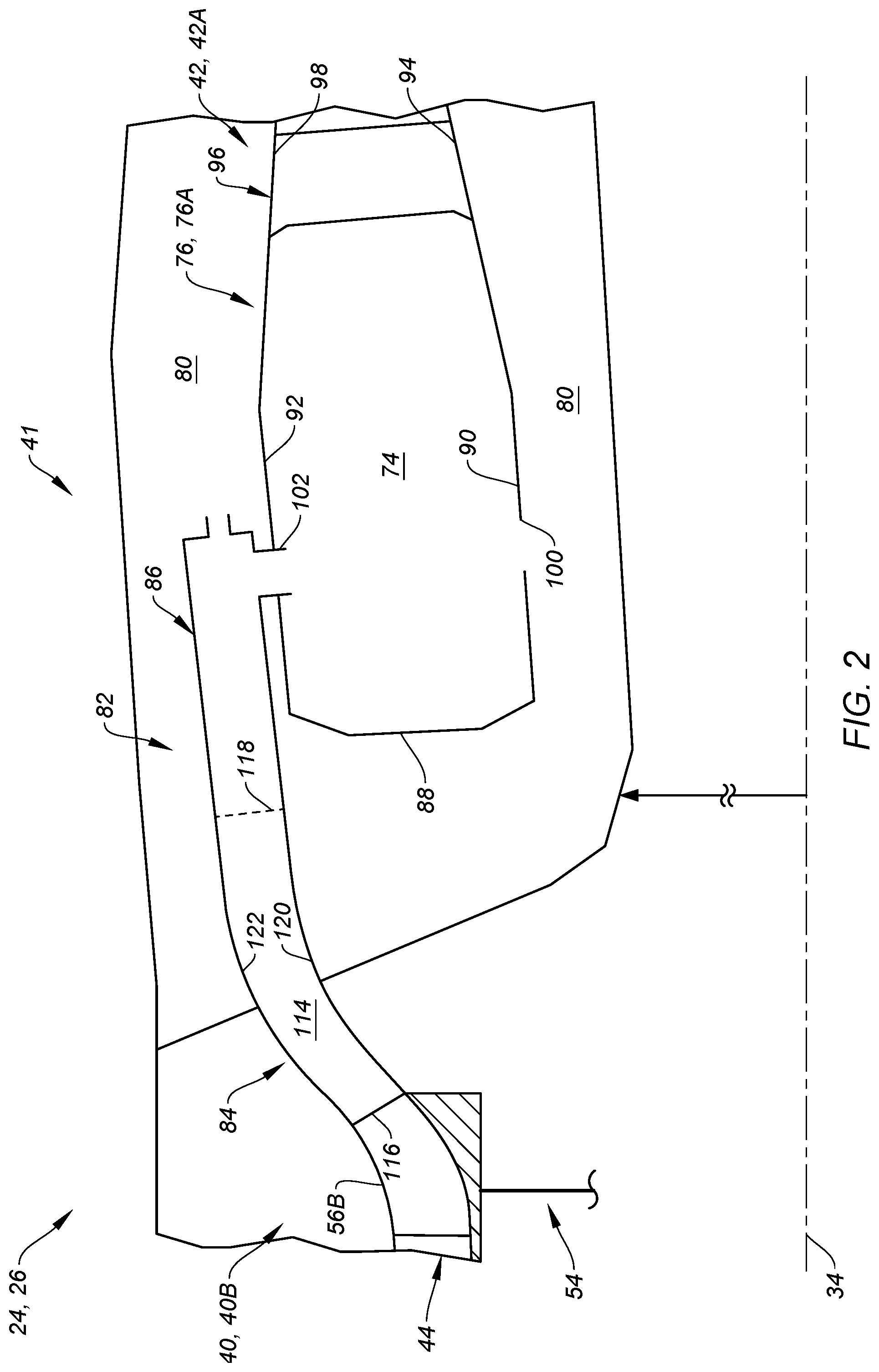 Patent US12359615 Figure 2 – Separating airflows within a turbine engine