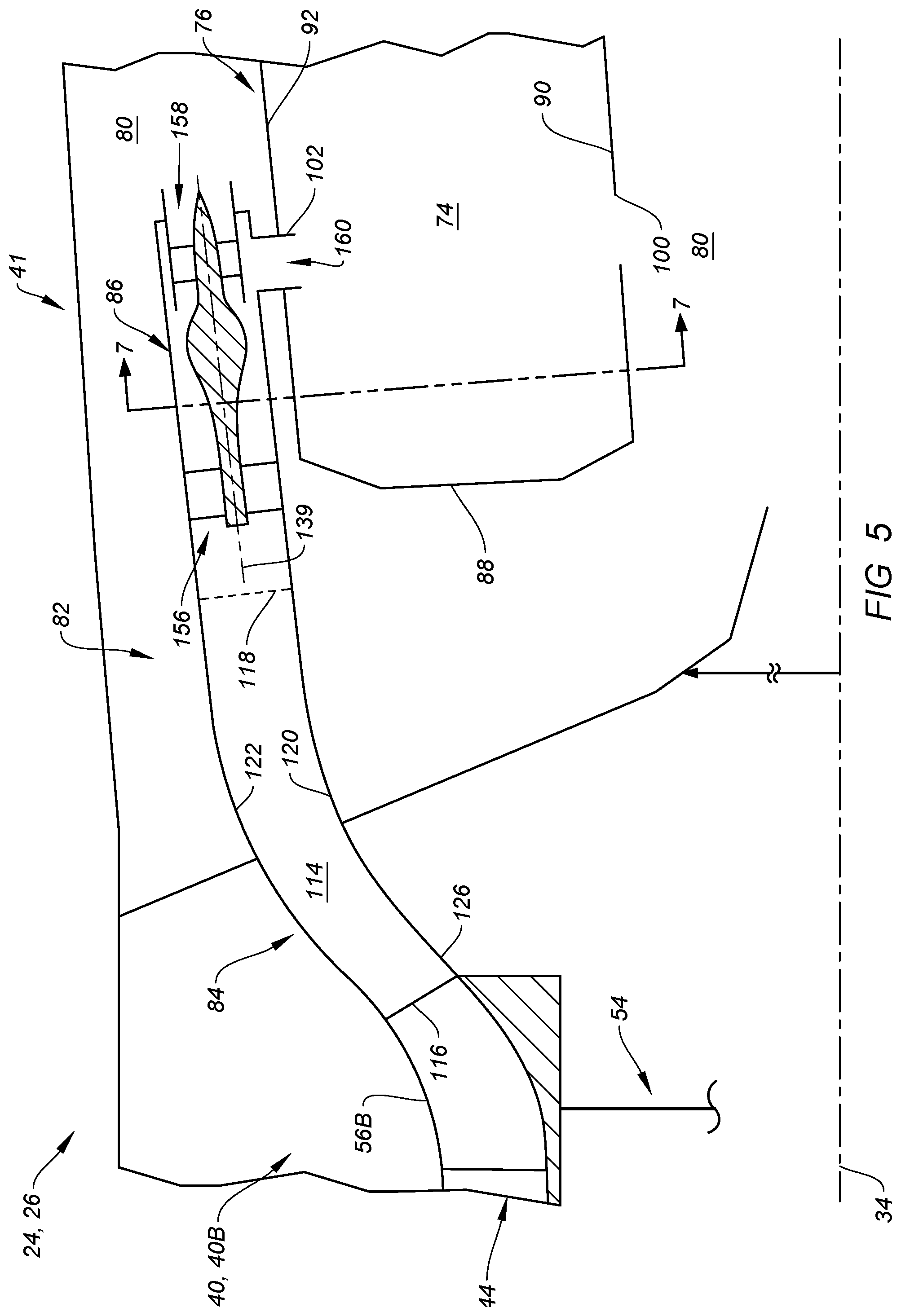 Patent US12359615 Figure 5 – Separating airflows within a turbine engine