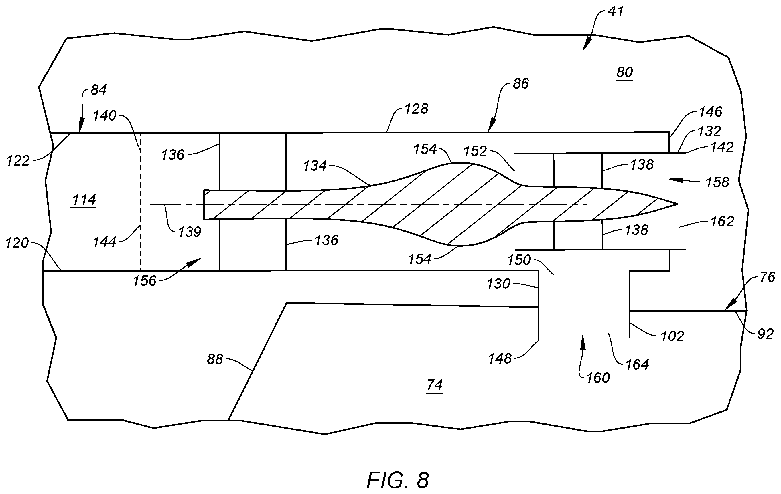 Patent US12359615 Figure 8 – Separating airflows within a turbine engine