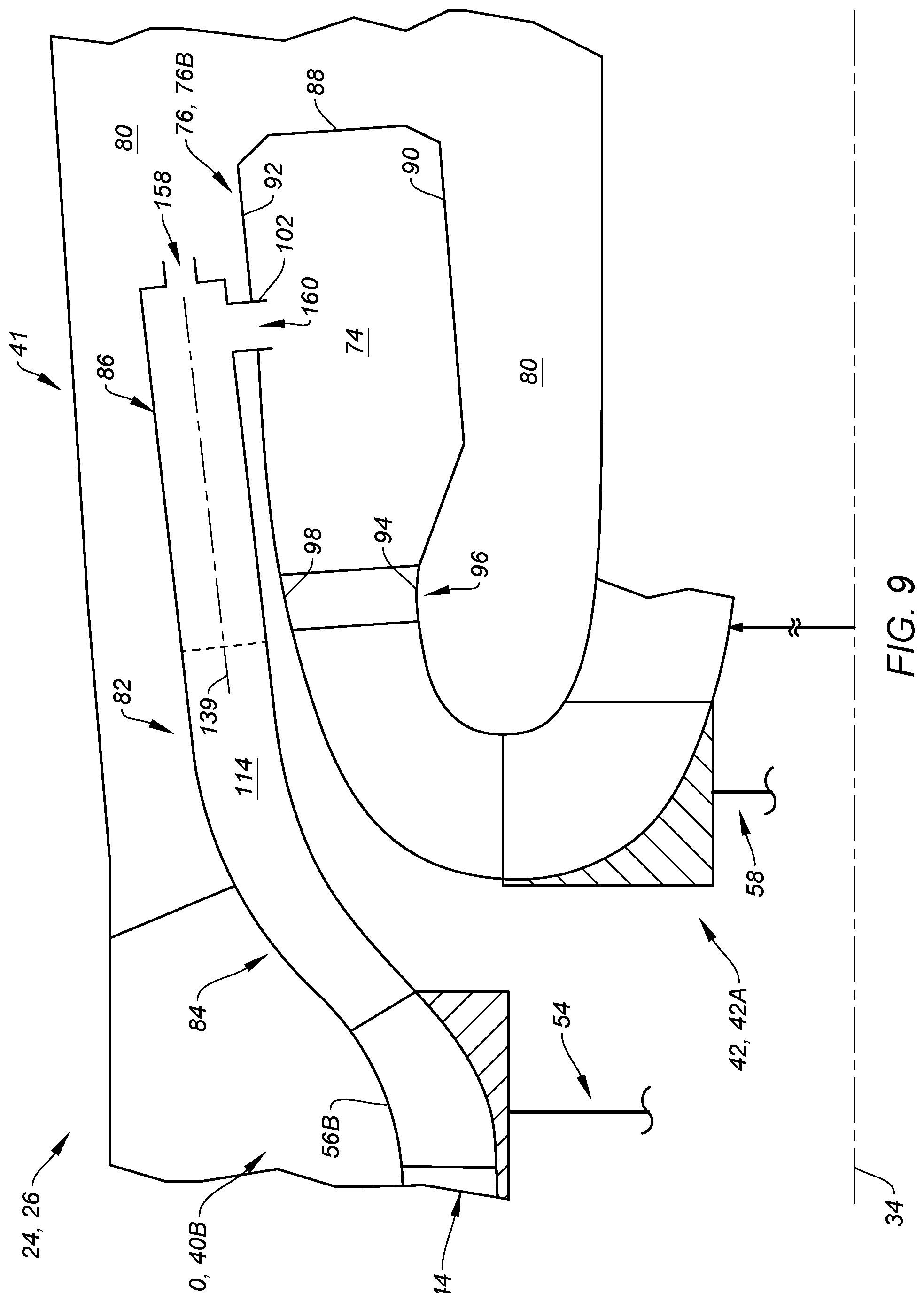 Patent US12359615 Figure 9 – Separating airflows within a turbine engine