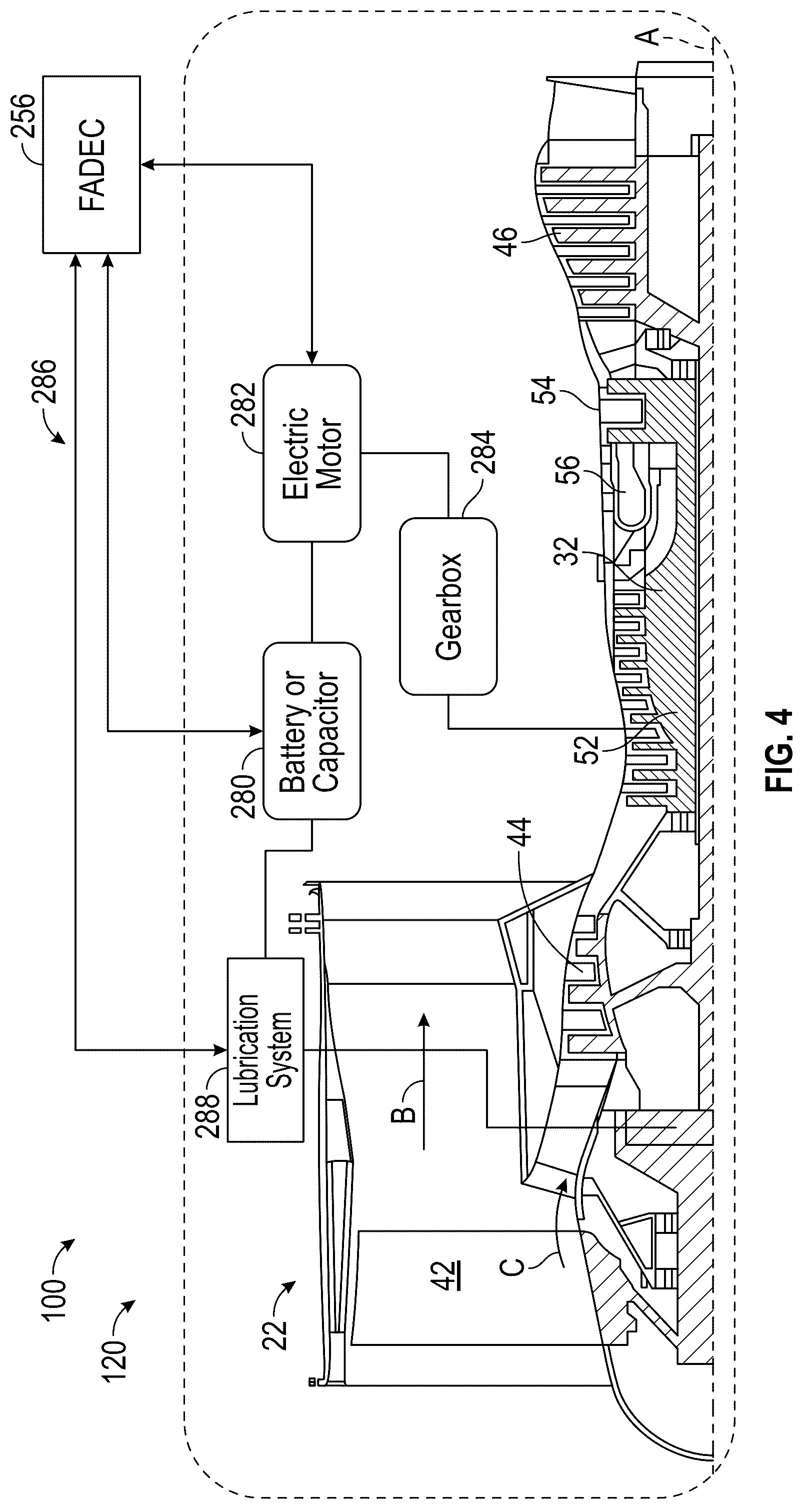 Patent US12359616 Figure 4 – Oil circulation system for hybrid electric engine