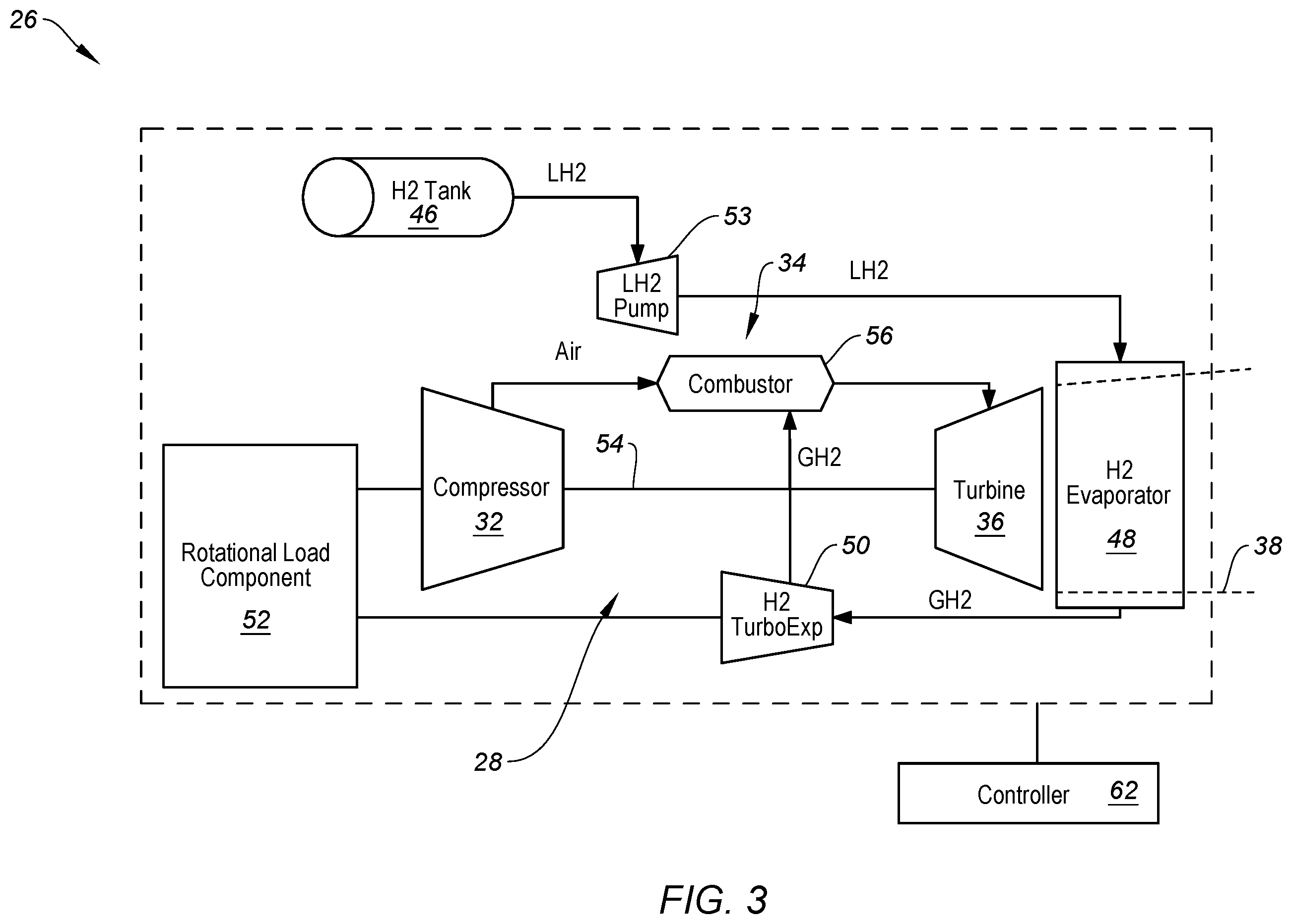 Patent US12359623 Figure 3 – Hydrogen turboexpander for use in an aviation propulsion system