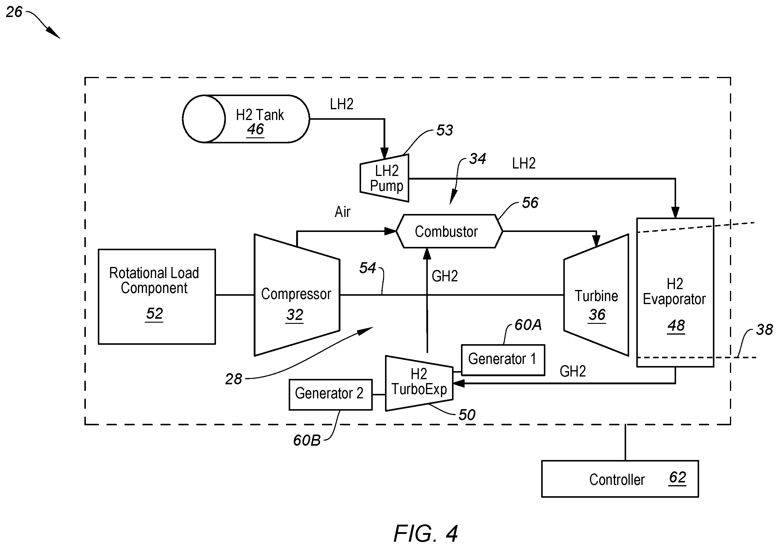 Patent US12359623 Figure 4 – Hydrogen turboexpander for use in an aviation propulsion system