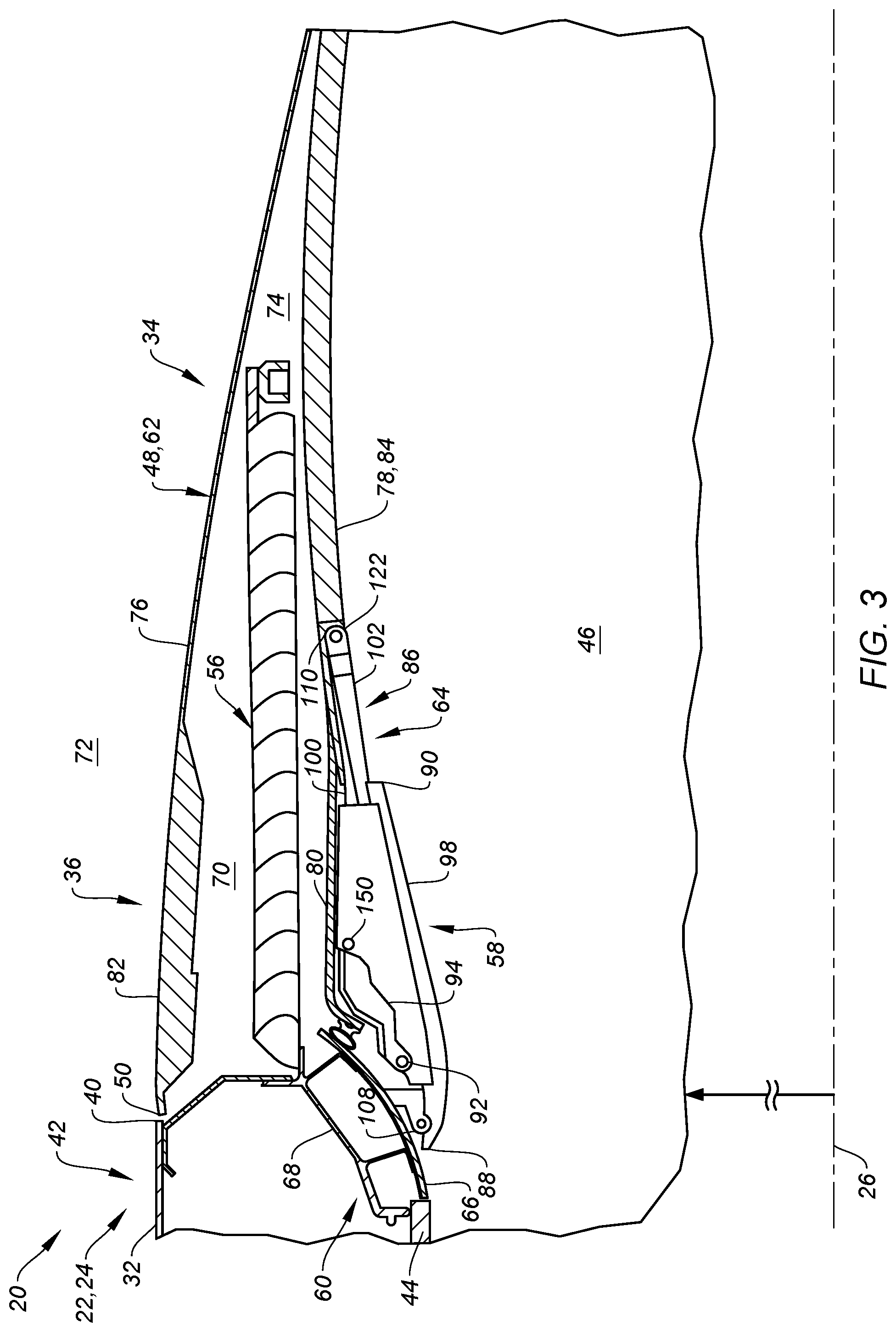 Patent US12359642 Figure 2 – Thrust reverser with blocker door folding linkage