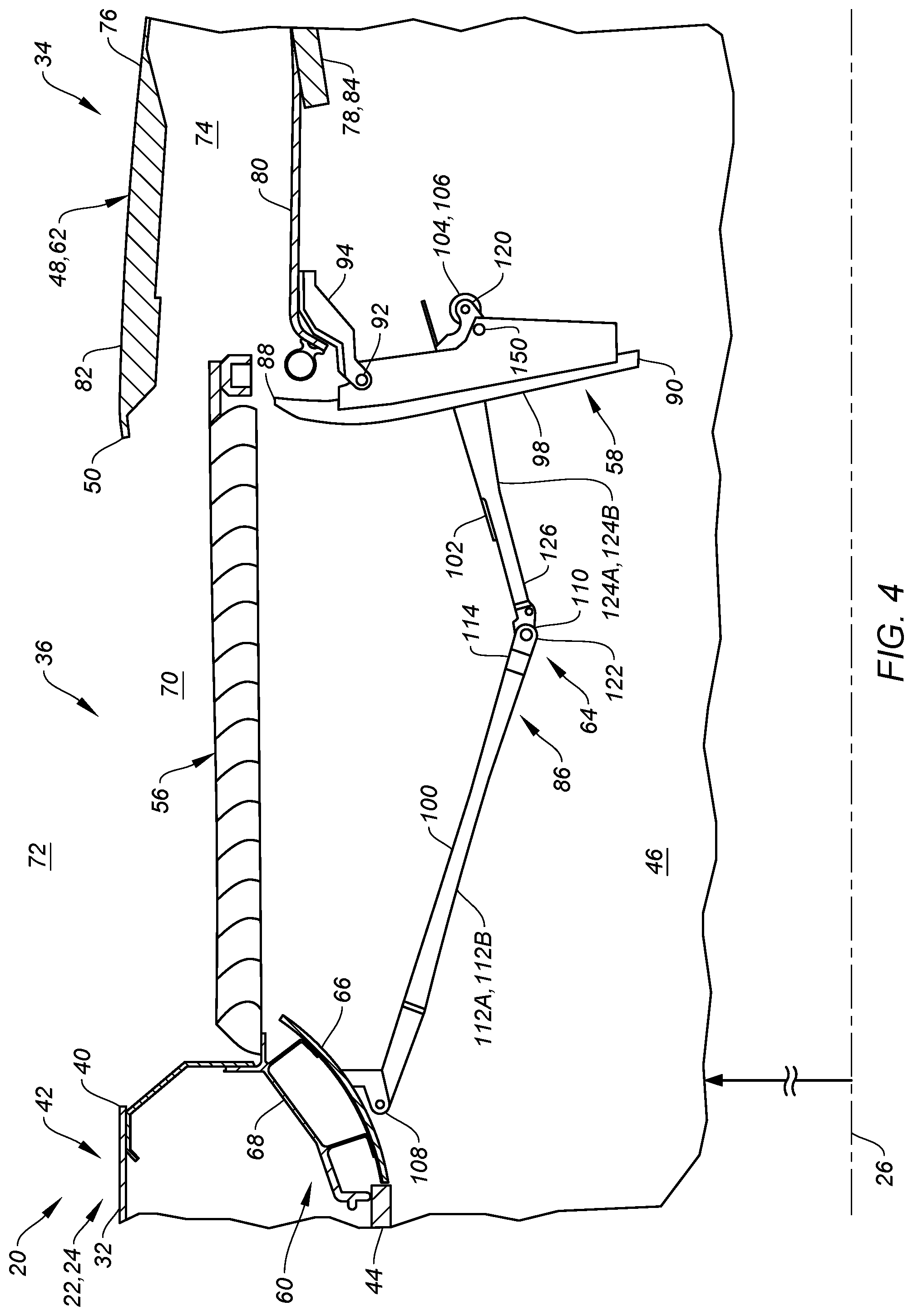 Patent US12359642 Figure 3 – Thrust reverser with blocker door folding linkage