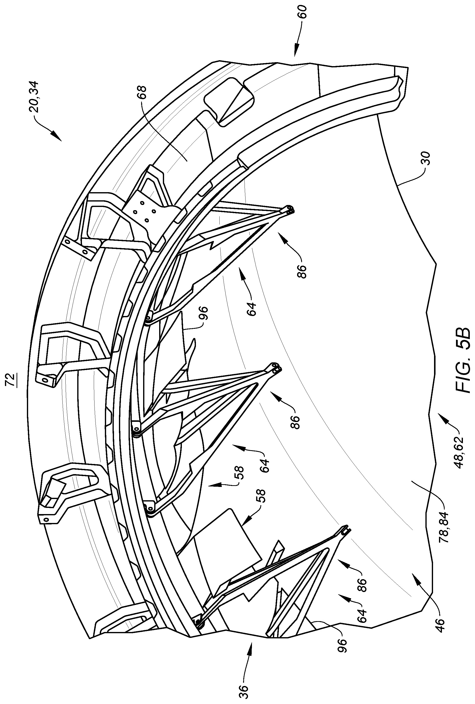 Patent US12359642 Figure 5 – Thrust reverser with blocker door folding linkage