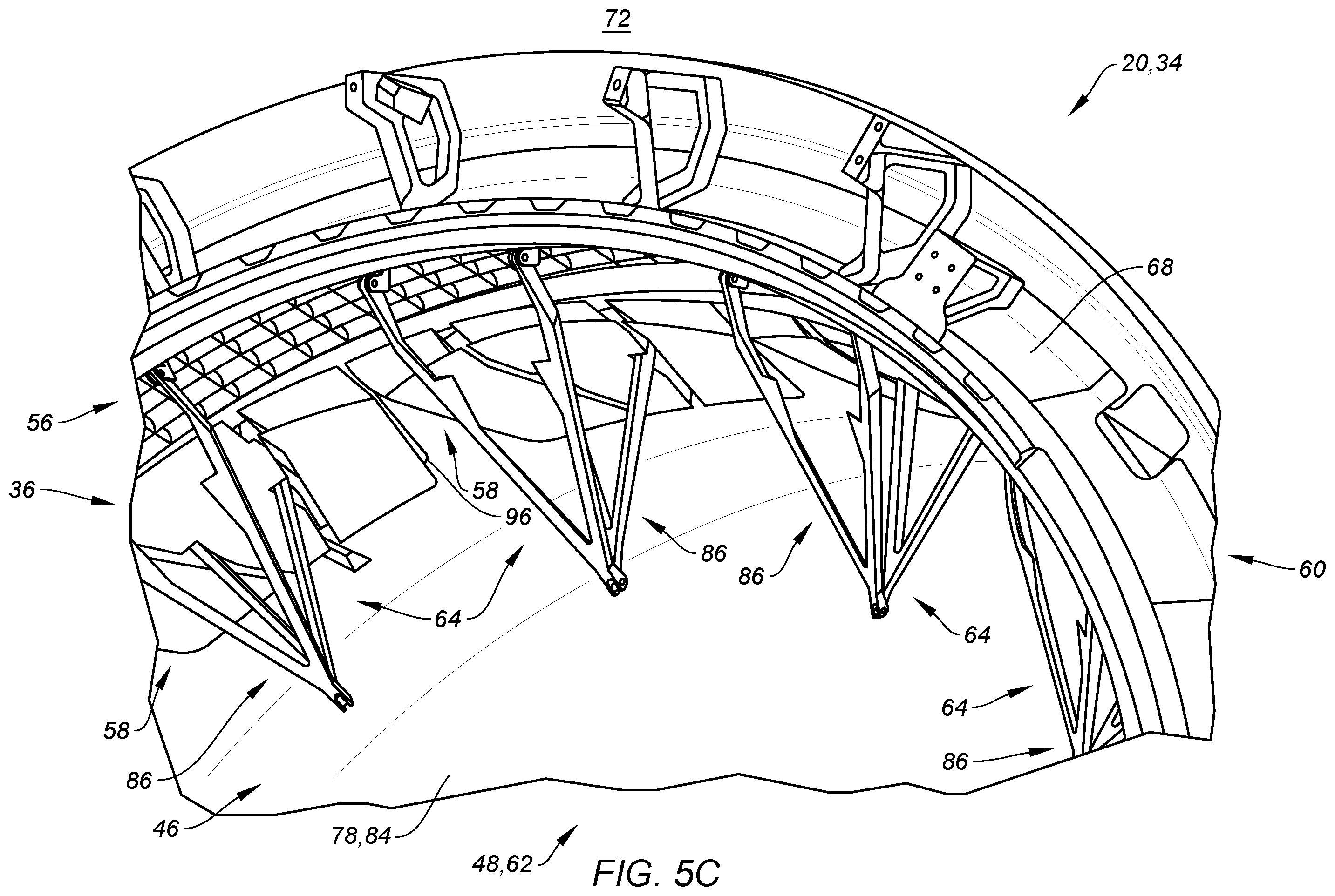 Patent US12359642 Figure 6 – Thrust reverser with blocker door folding linkage