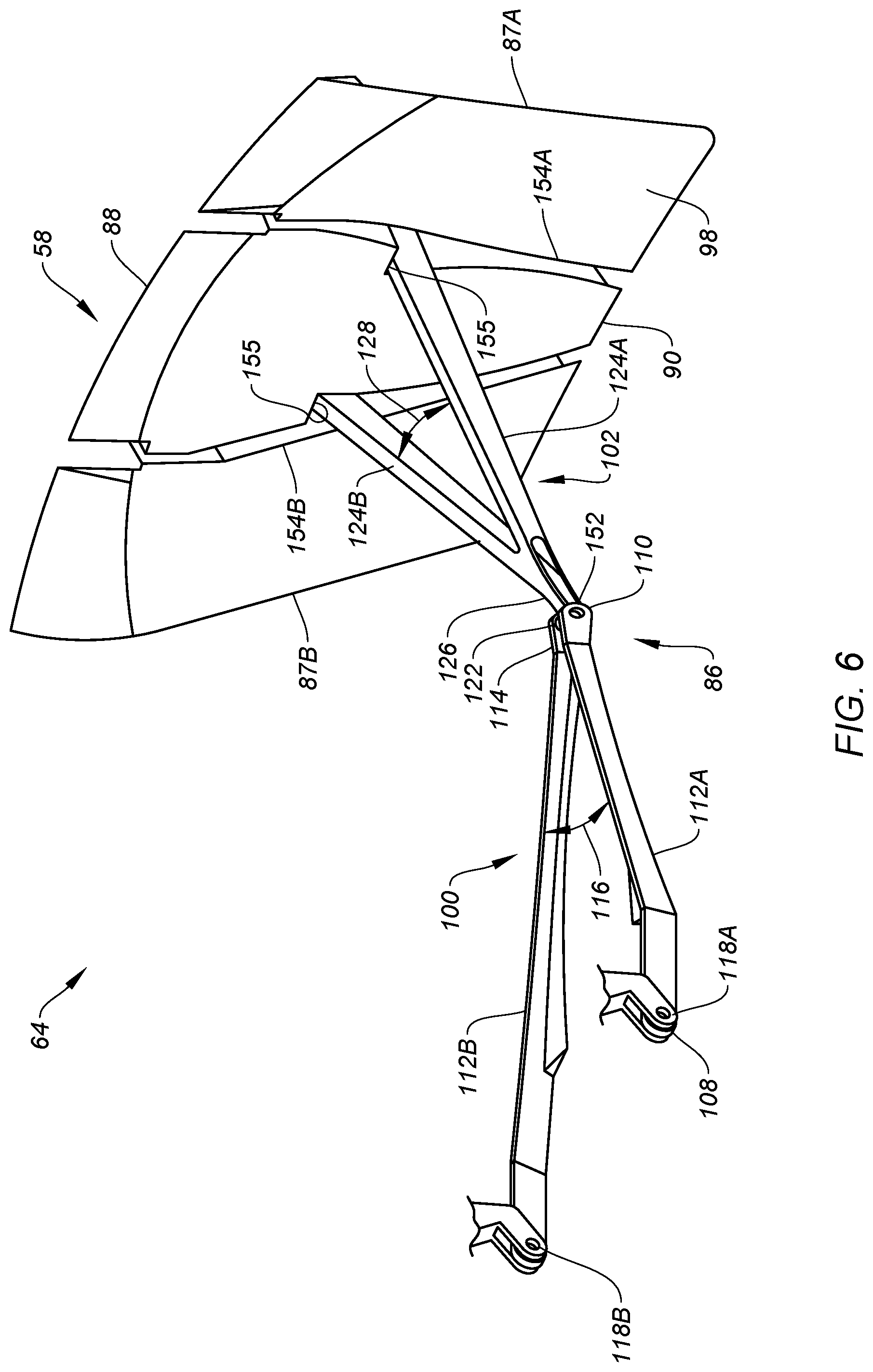 Patent US12359642 Figure 10 – Thrust reverser with blocker door folding linkage