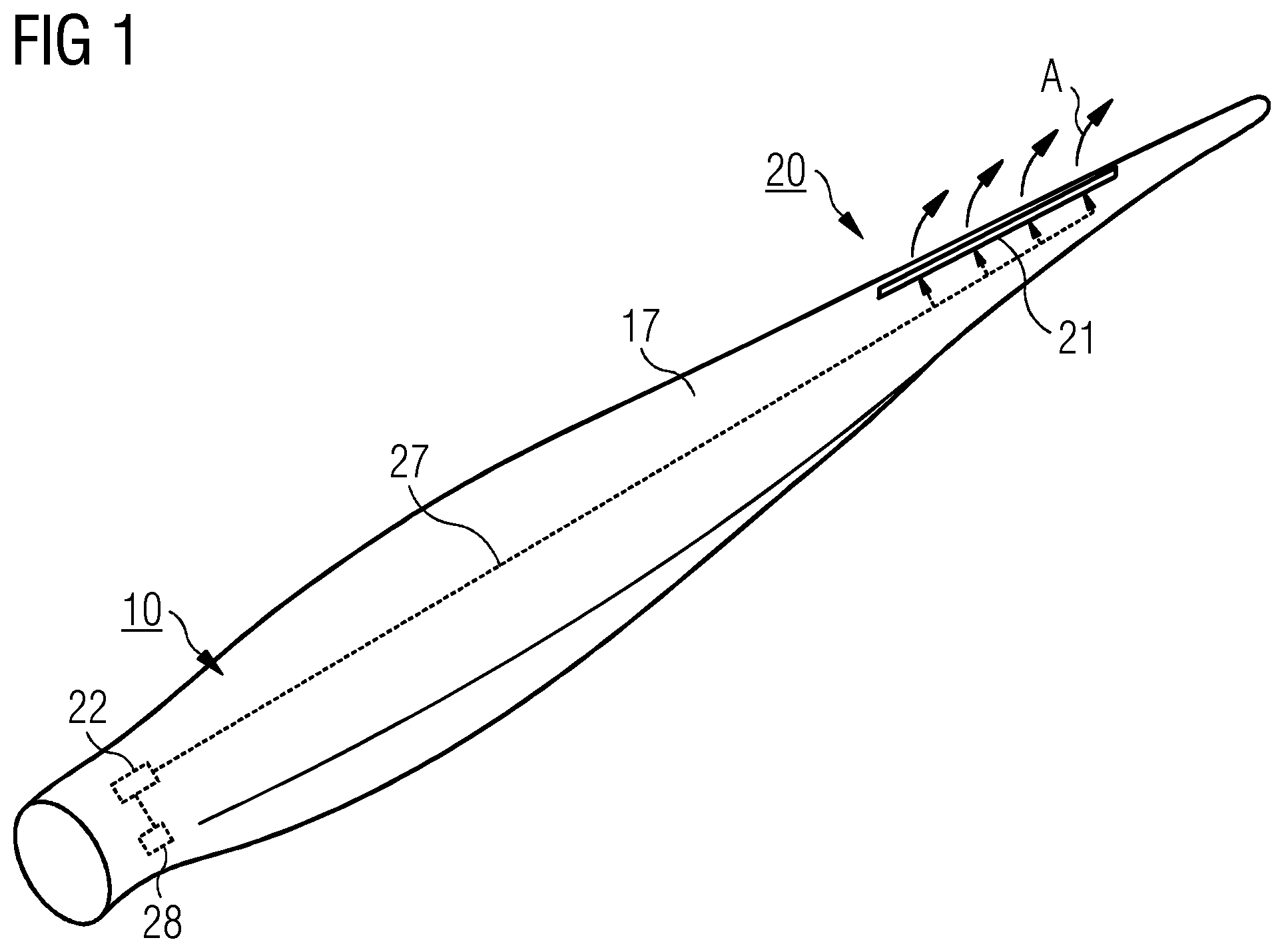 Patent US12359650 Figure 1 – Rotor blade of a wind turbine comprising a lift modifying device and method for installing thereof