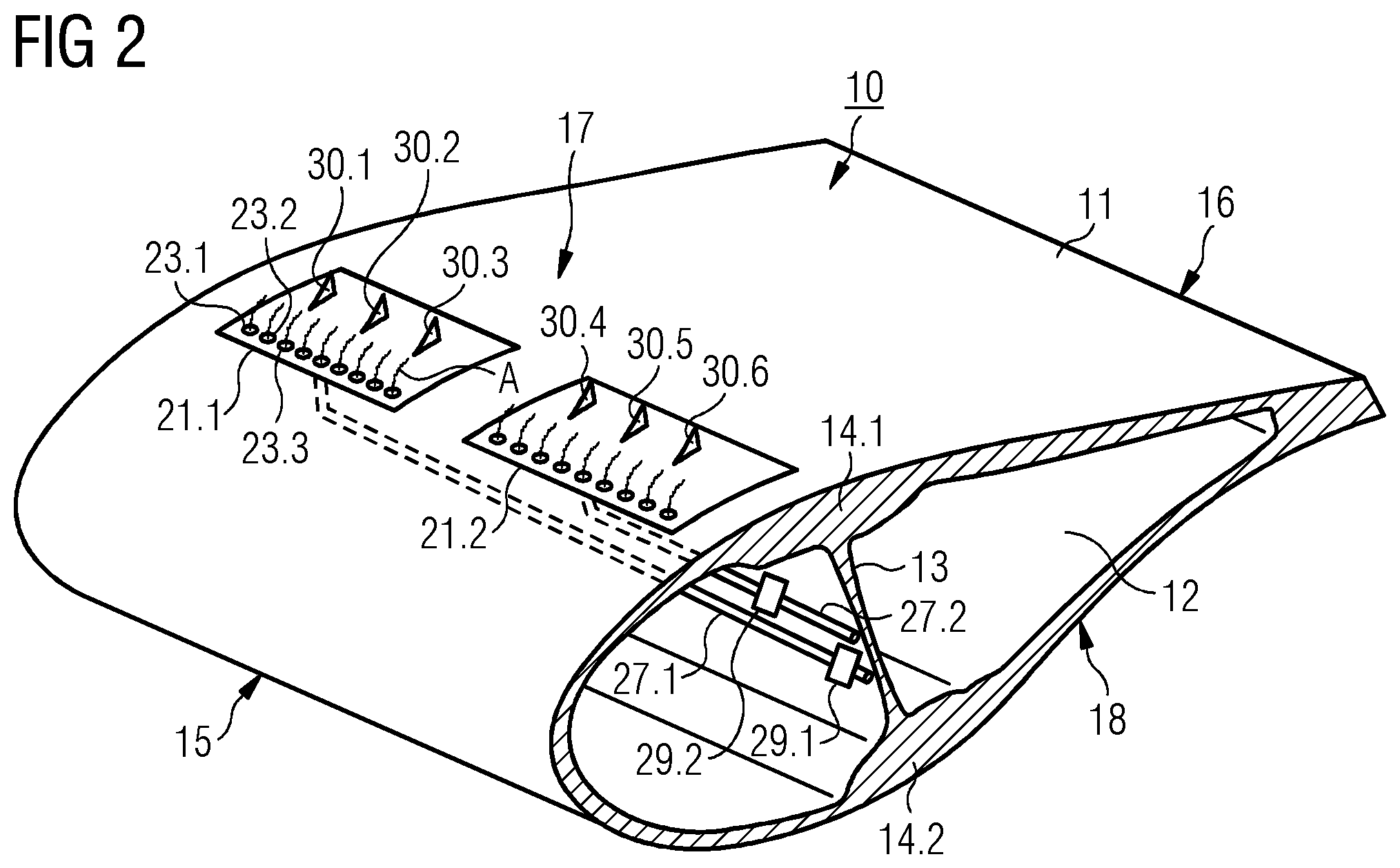 Patent US12359650 Figure 2 – Rotor blade of a wind turbine comprising a lift modifying device and method for installing thereof