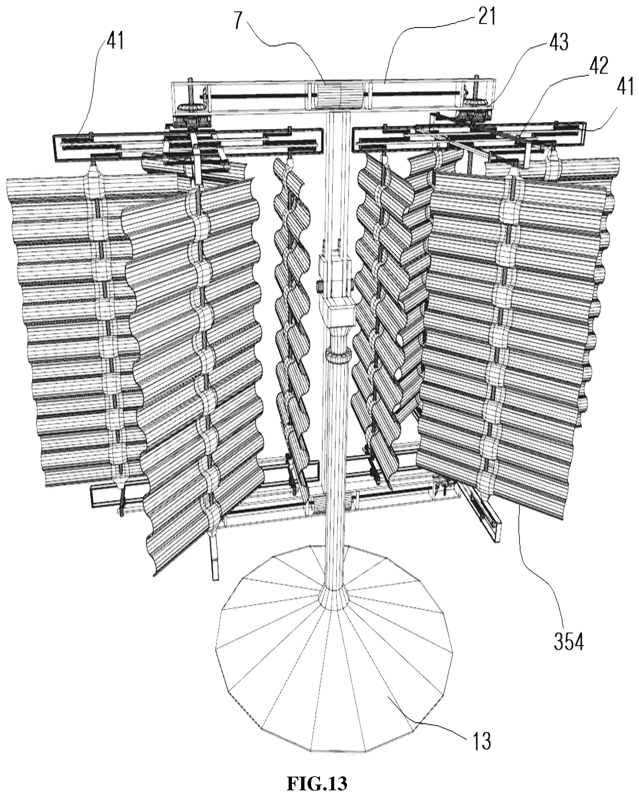 Patent US12359651 Figure 16 – Rotational force generator revolving and rotating according to flow of fluid