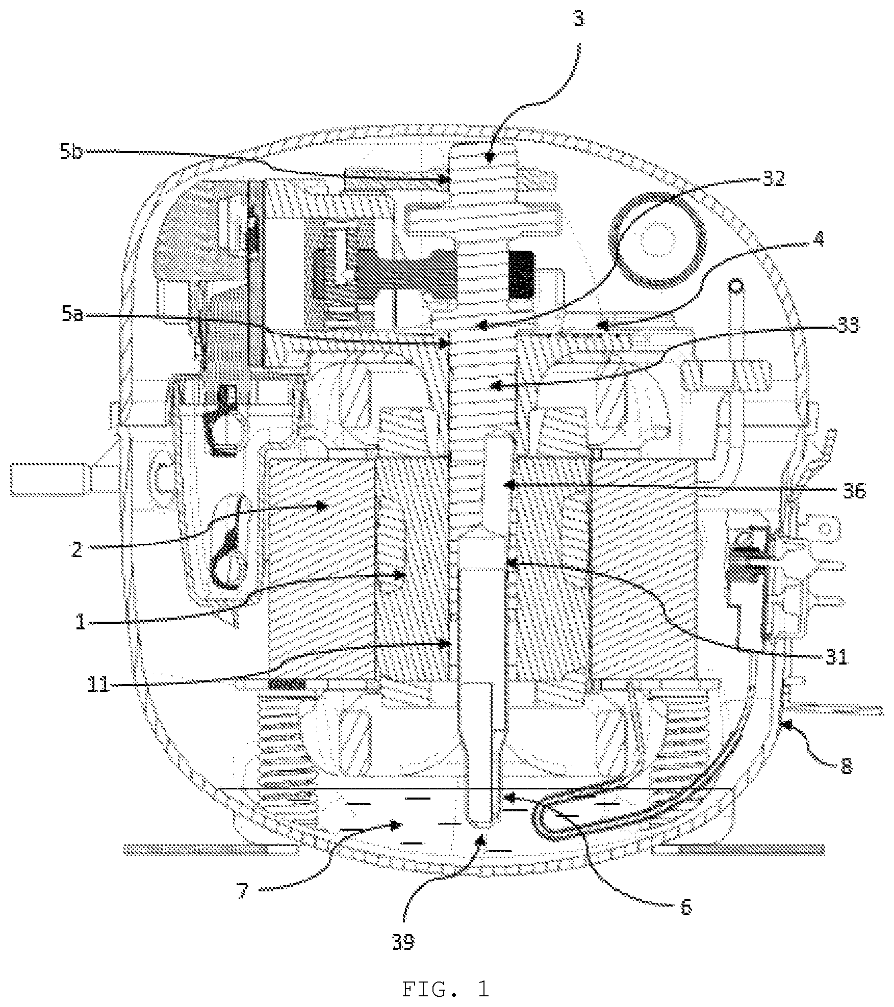 Patent US12359657 Figure 1 – System for transporting lubricating oil in a compressor