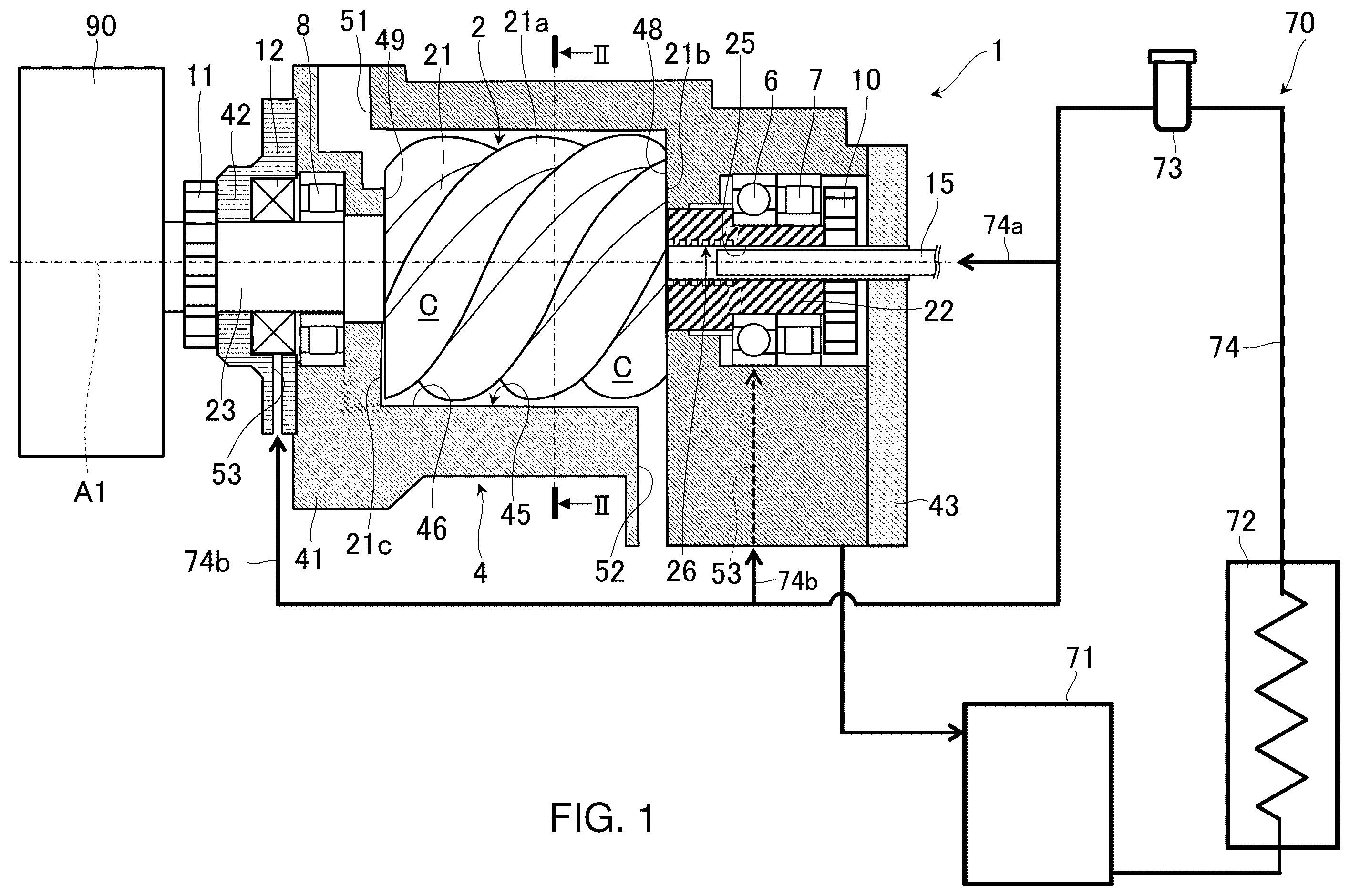 Patent US12359667 Figure 1 – Screw compressor