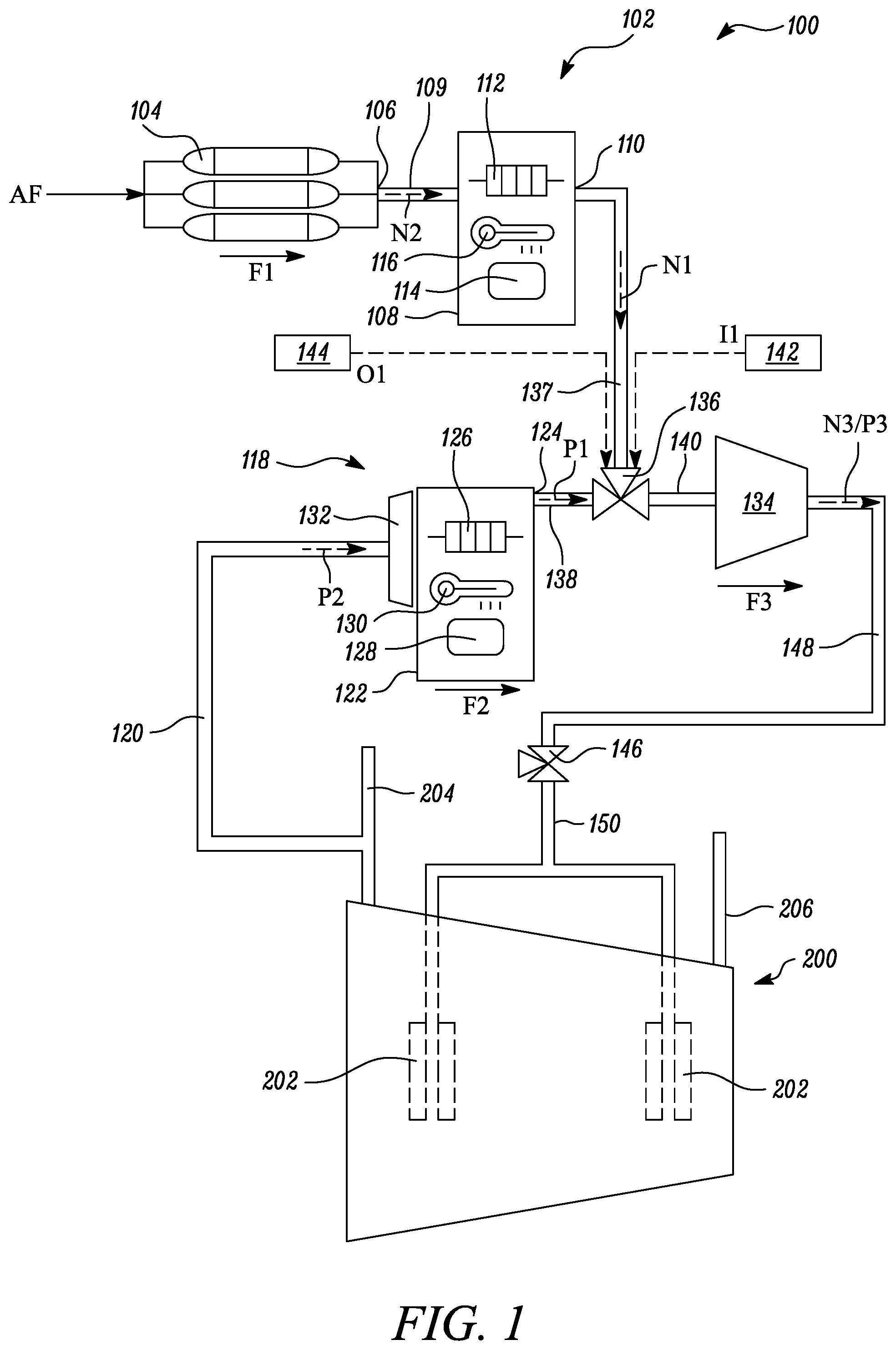 Patent US12359674 Figure 1 – System and method for injecting dry gases into gas compressor