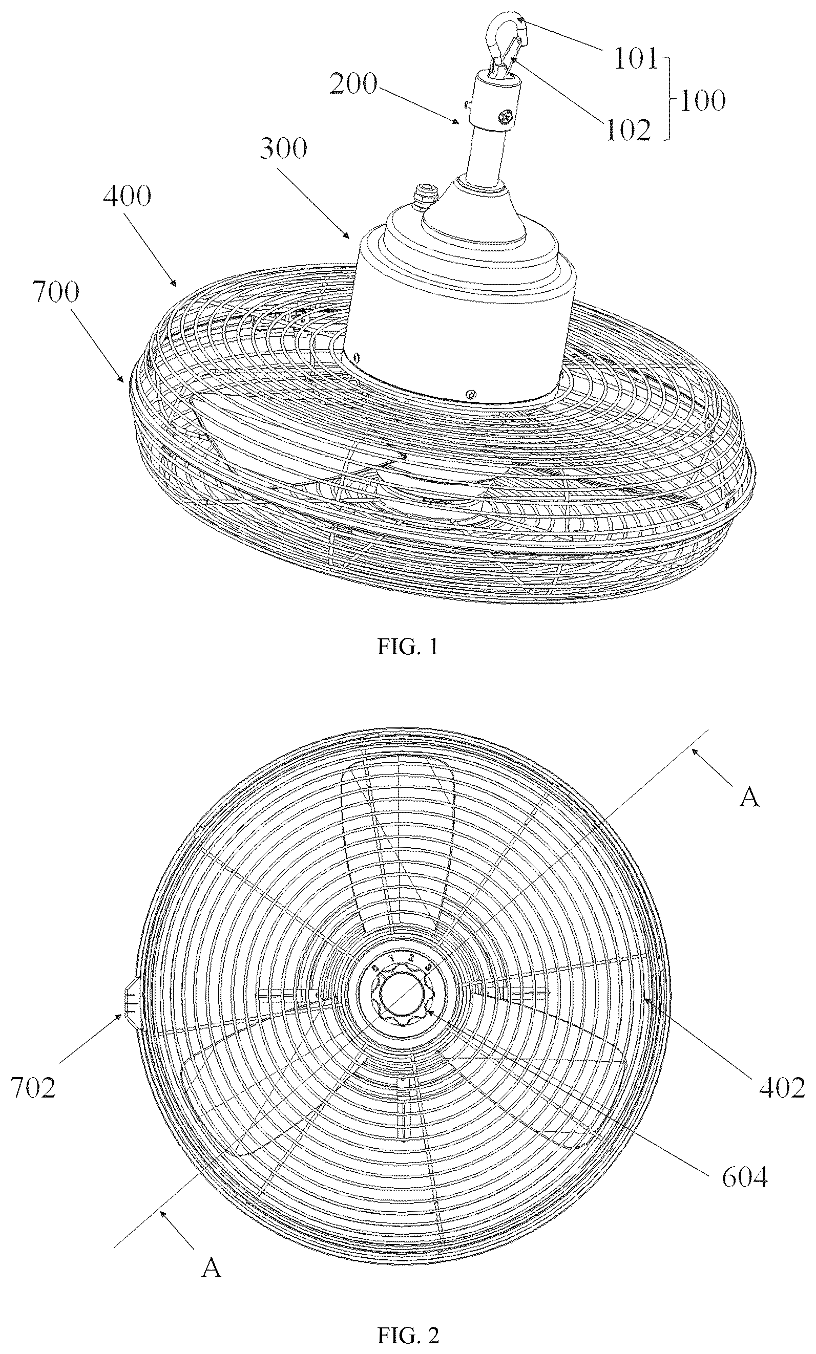 Patent US12359678 Figure 1 – Ceiling fan