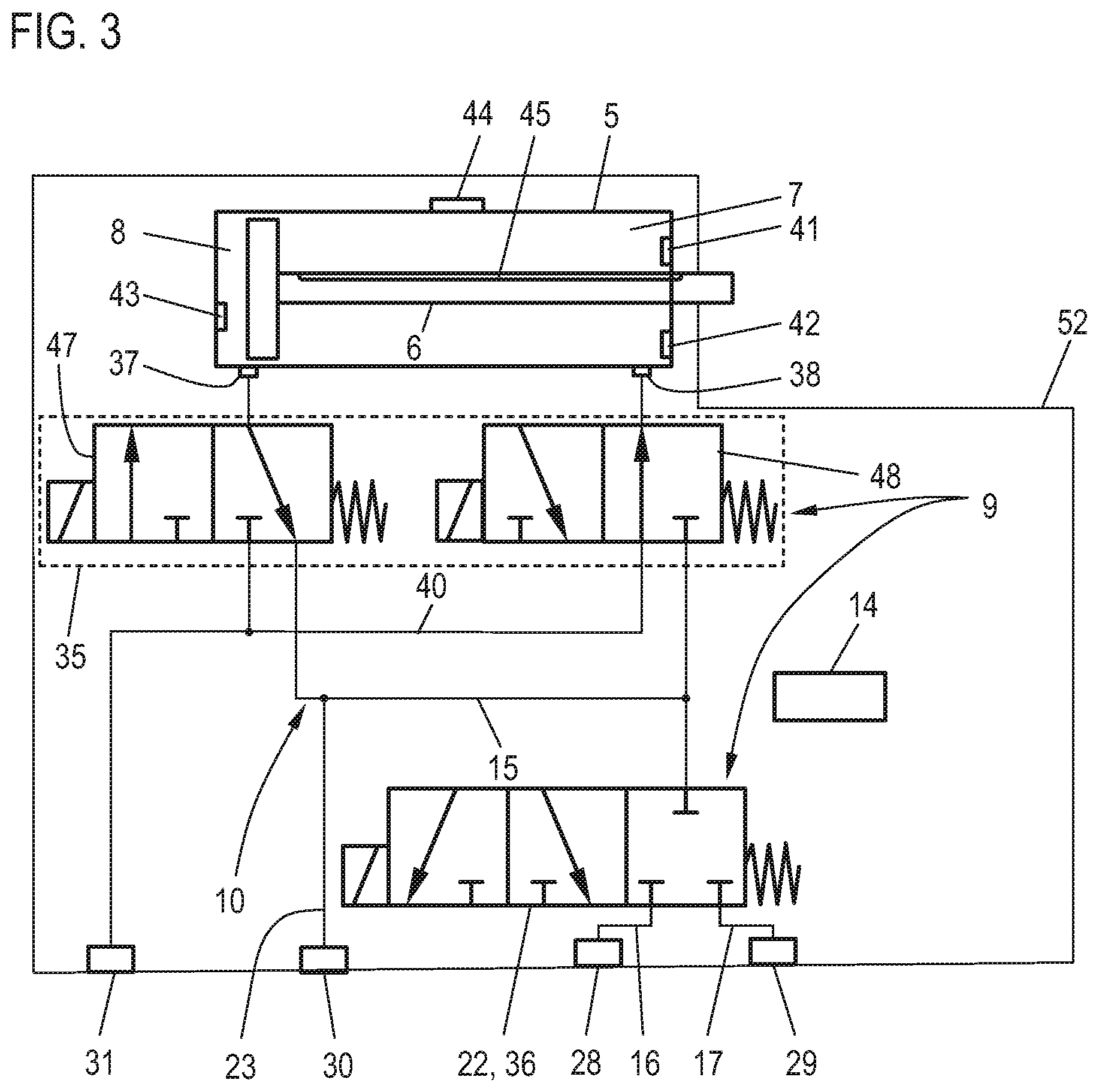 Patent US12359682 Figure 3 – Pneumatic device with a movably mounted piston