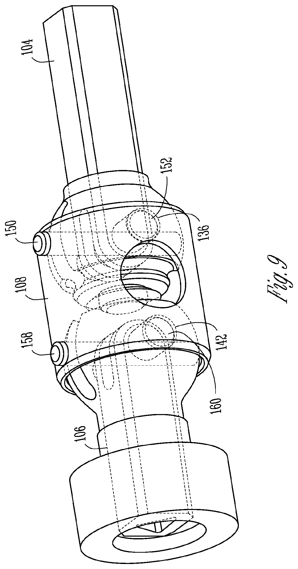 Patent US12359696 Figure 8 – Stapler with composite cardan and screw drive