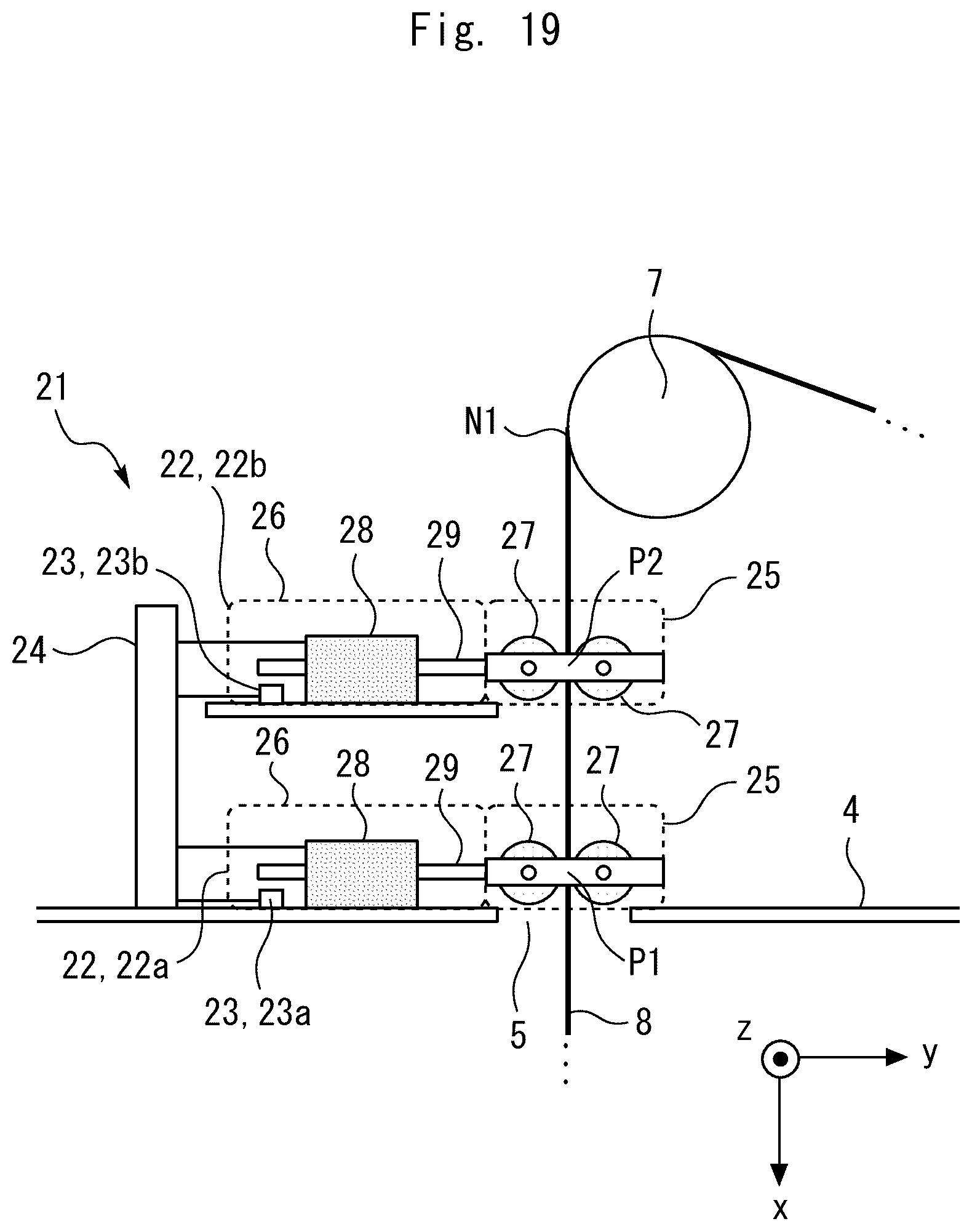 Patent US12359705 Figure 16 – Vibration suppression device for rope-like body of elevator