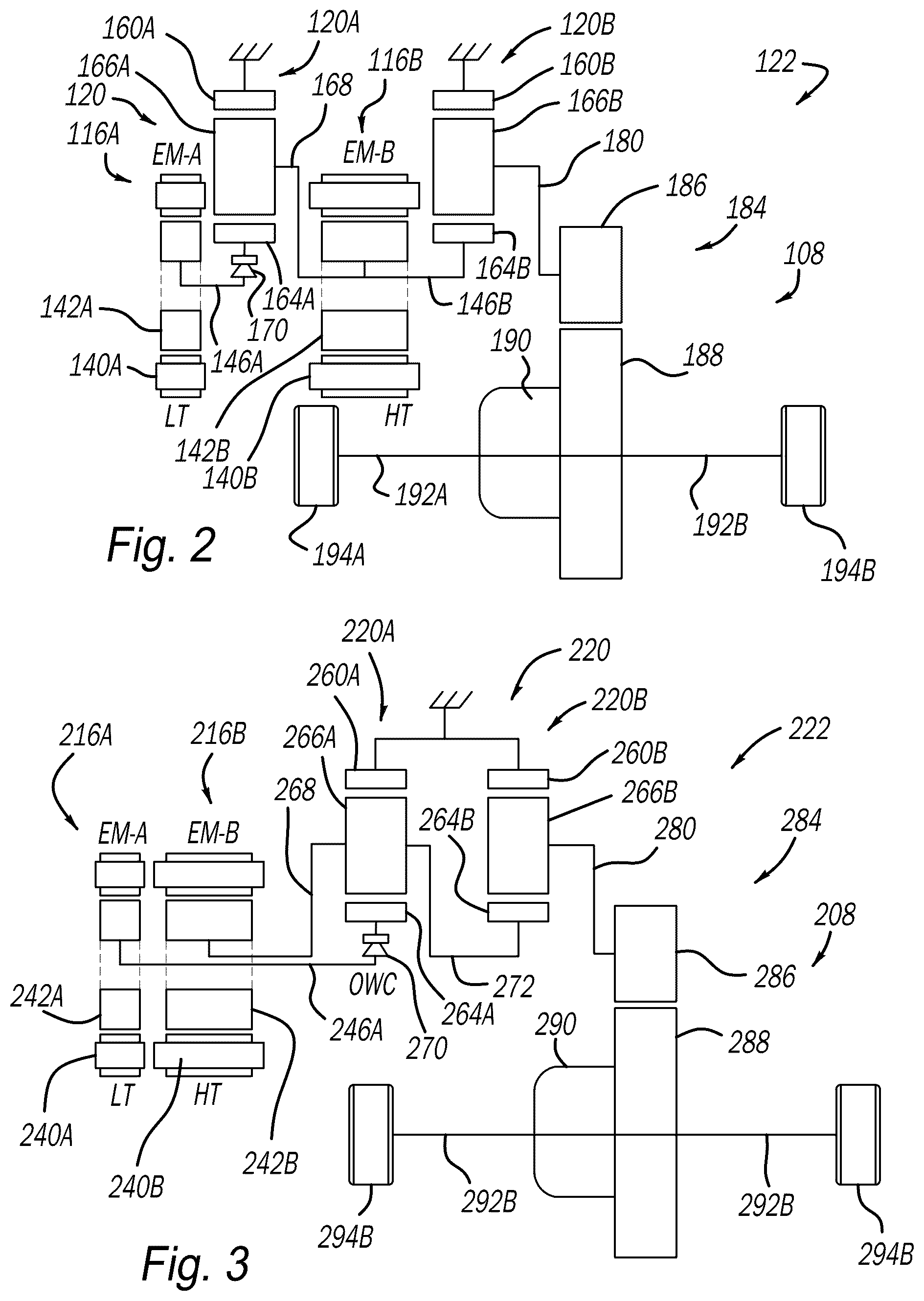 Patent US12359707 Figure 2 – Electrified vehicle propulsion system architecture that provides high performance without multispeed reducer