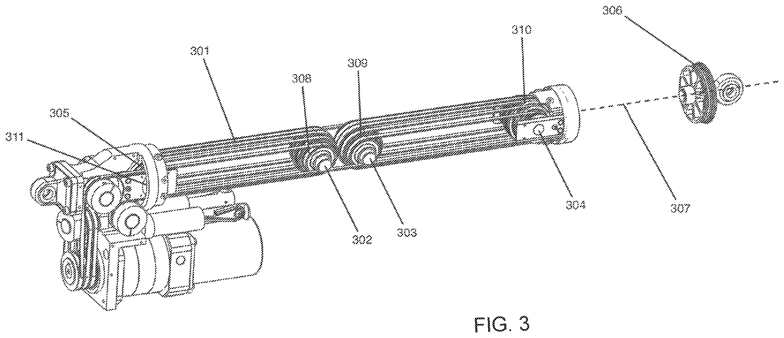 Patent US12359709 Figure 3 – High reduction belt-driven linear actuator