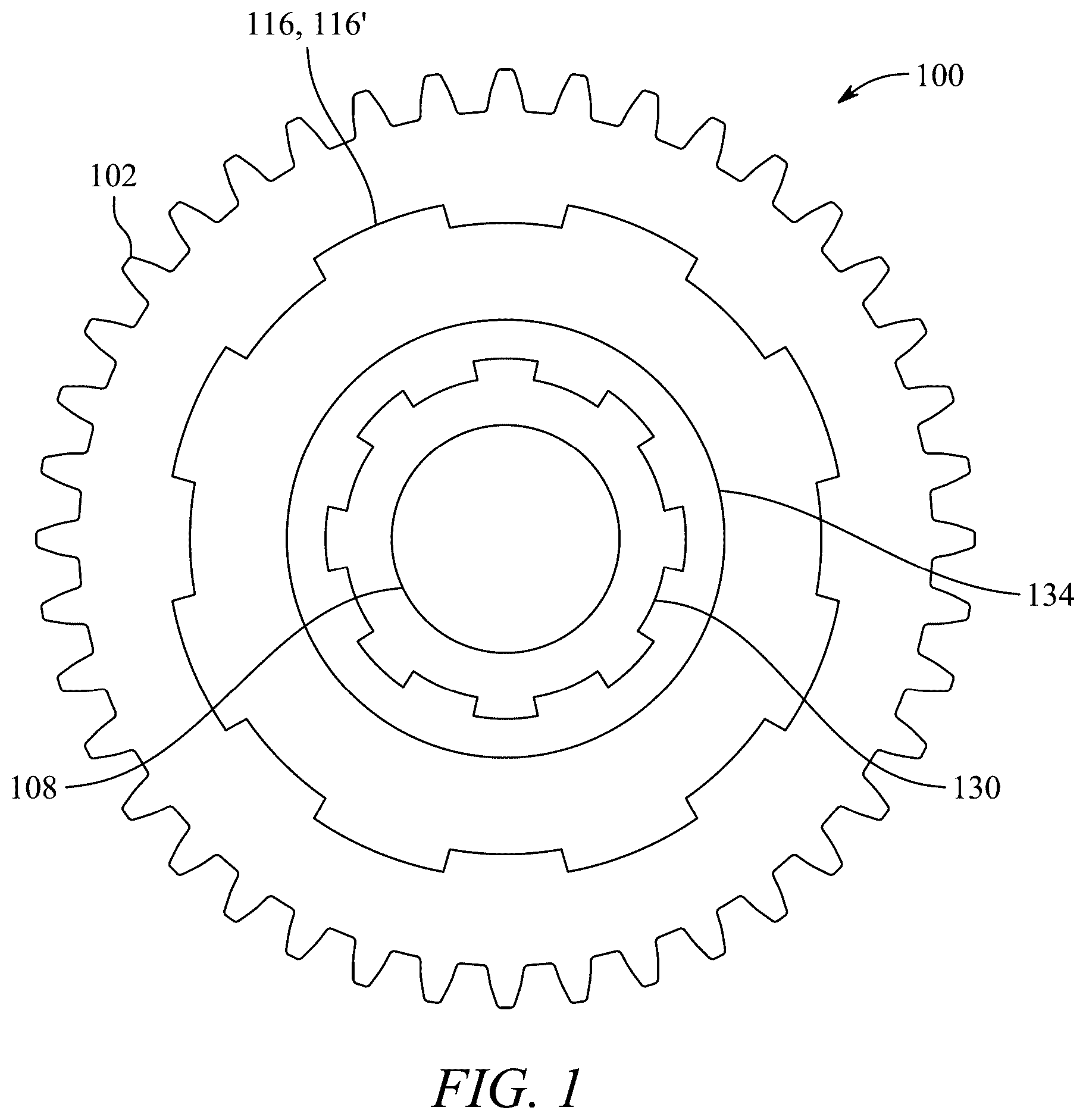 Patent US12359712 Figure 1 – Combined material gear