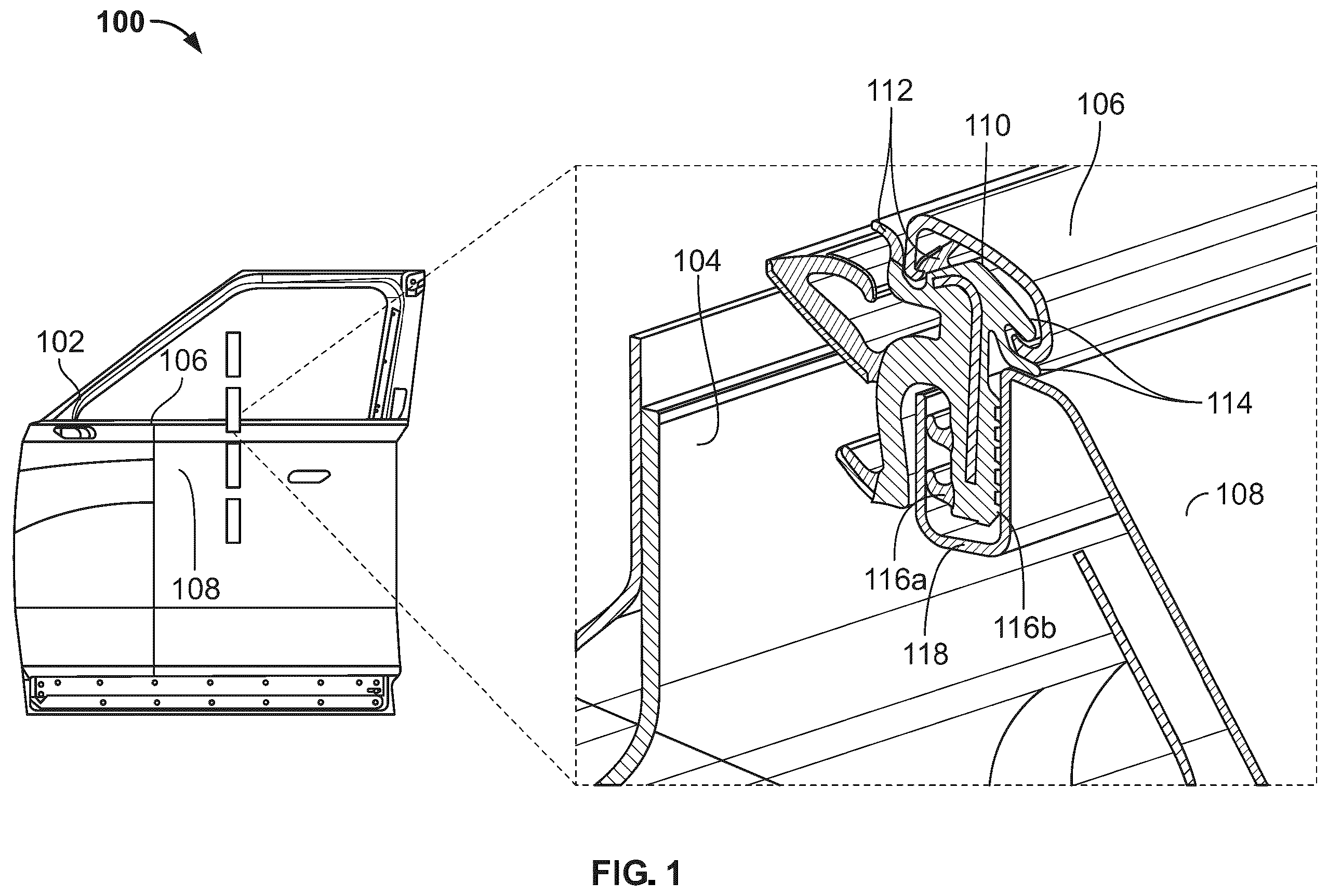 Patent US12359722 Figure 1 – Low profile outer belt seal with improved retention