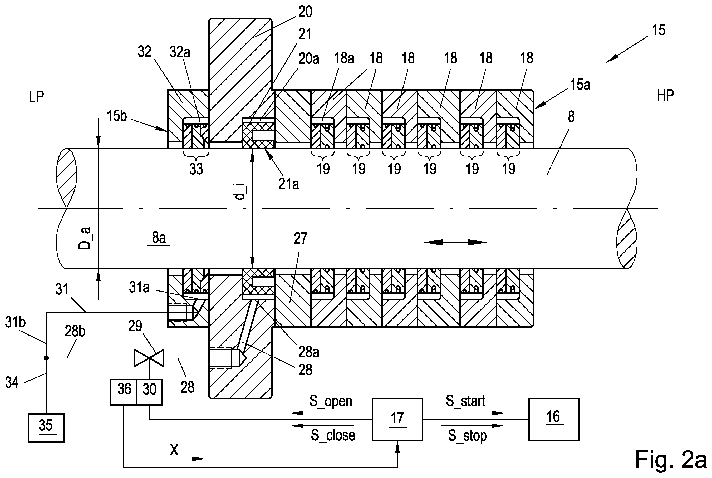 Patent US12359723 Figure 2 – Sealing device for a piston rod of a reciprocating compressor