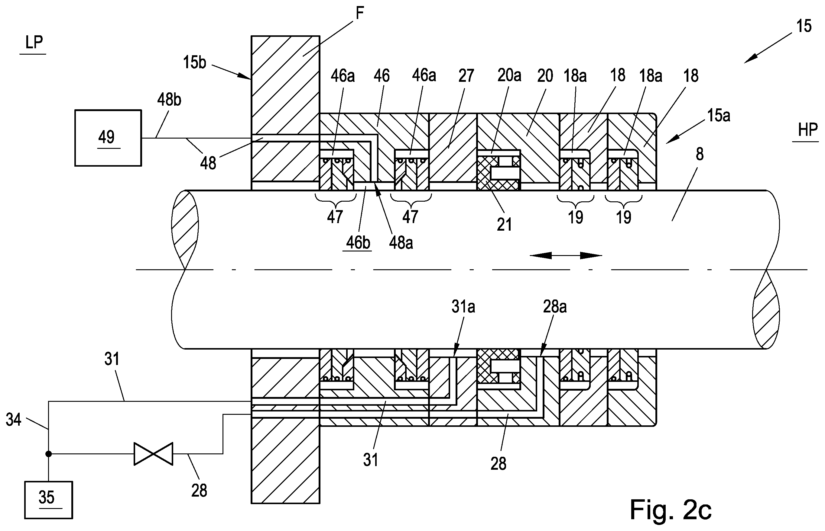 Patent US12359723 Figure 4 – Sealing device for a piston rod of a reciprocating compressor