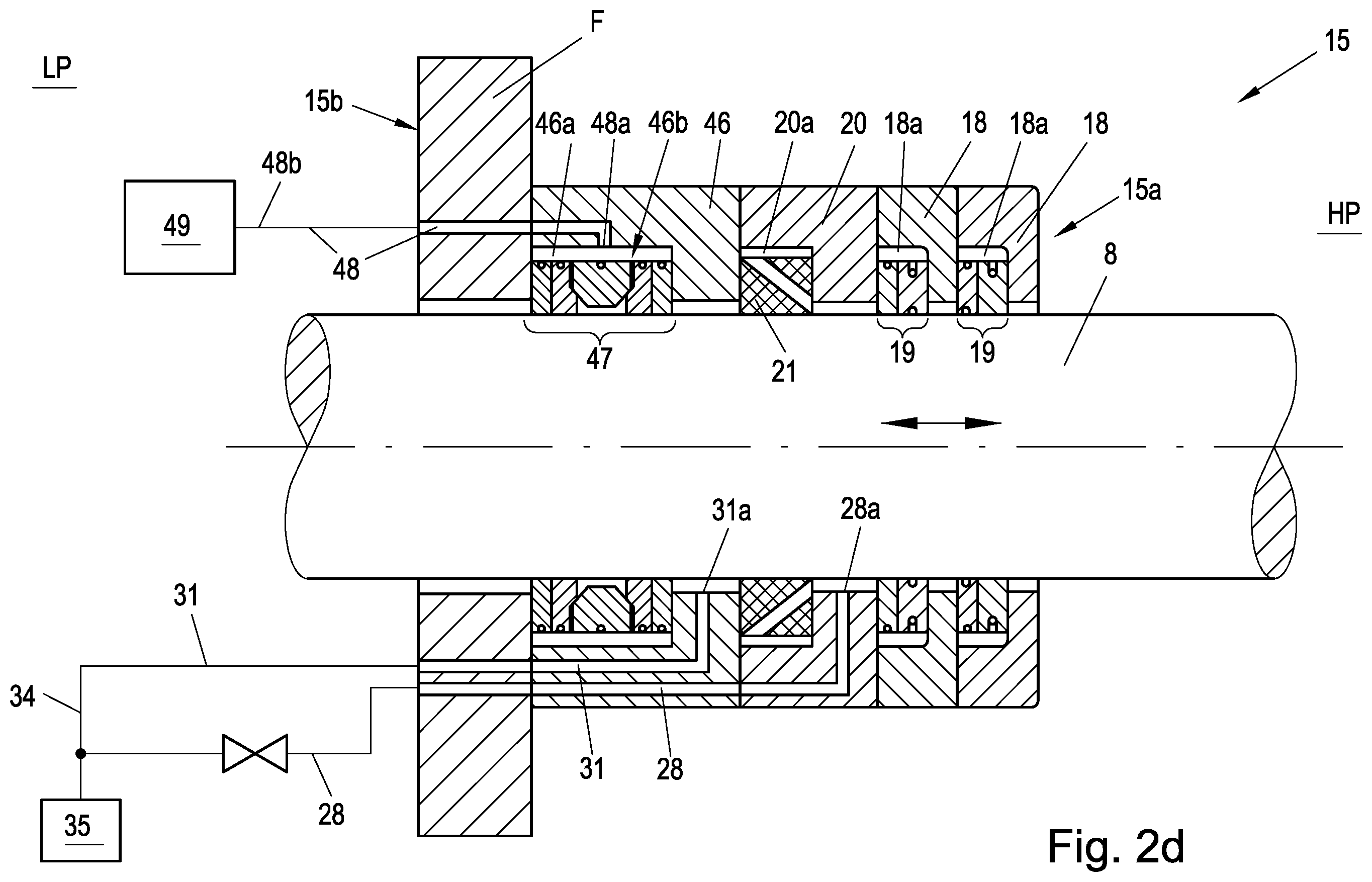 Patent US12359723 Figure 5 – Sealing device for a piston rod of a reciprocating compressor