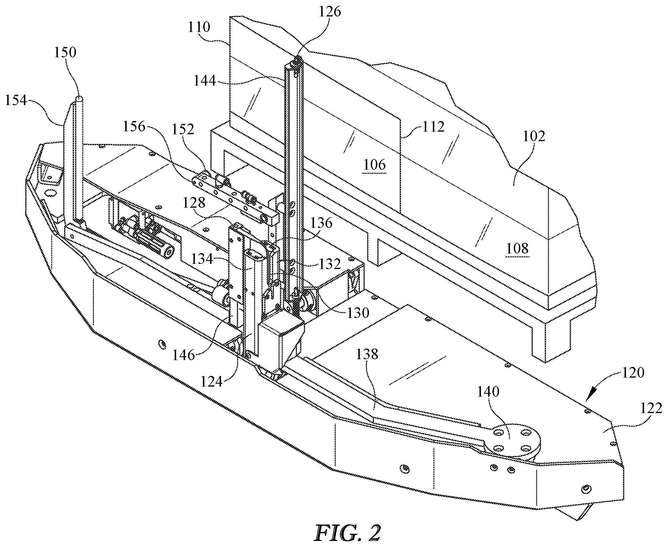 Patent US12359730 Figure 2 – Stretch wrapping machine with packaging material tail treatment