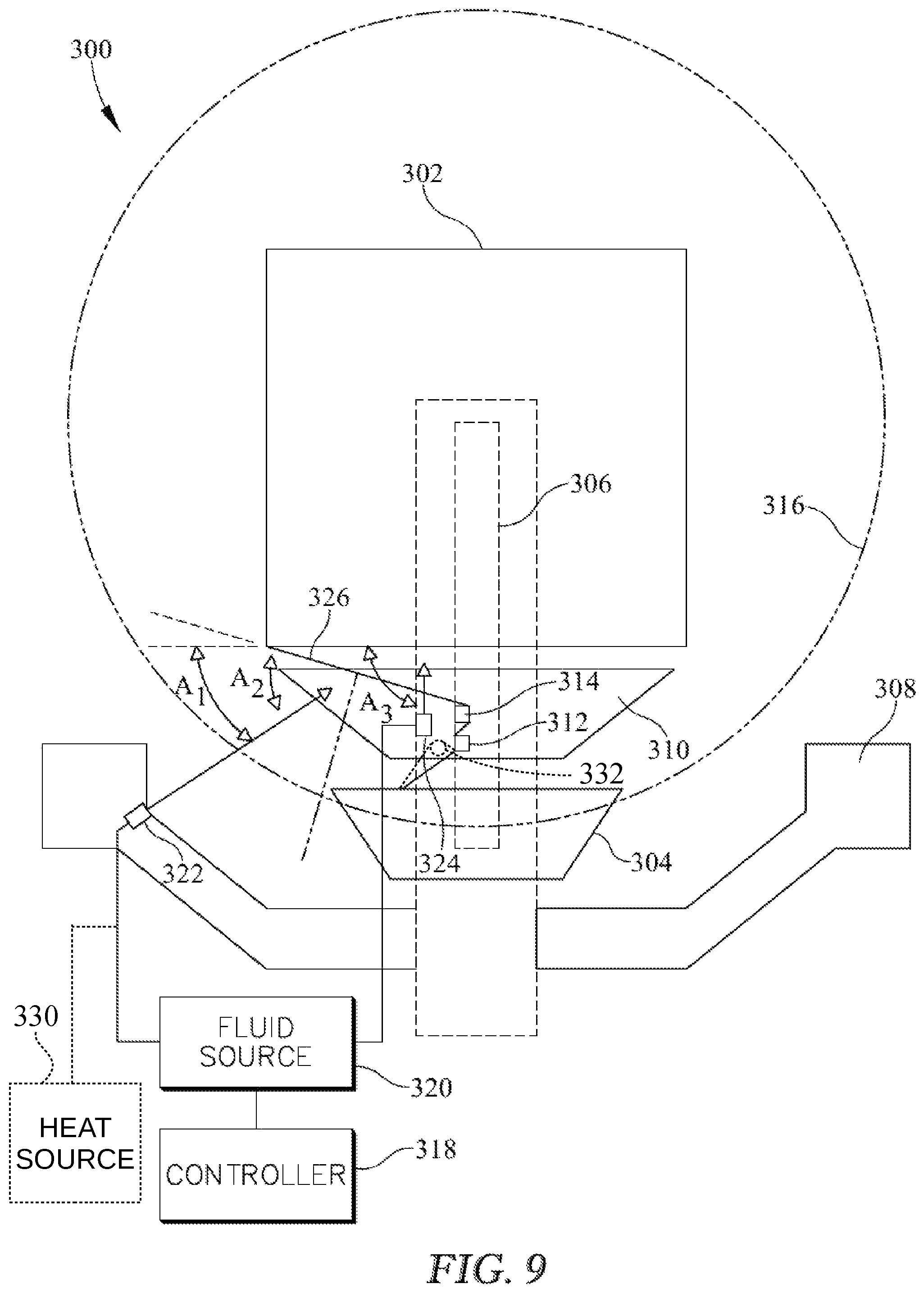 Patent US12359730 Figure 9 – Stretch wrapping machine with packaging material tail treatment