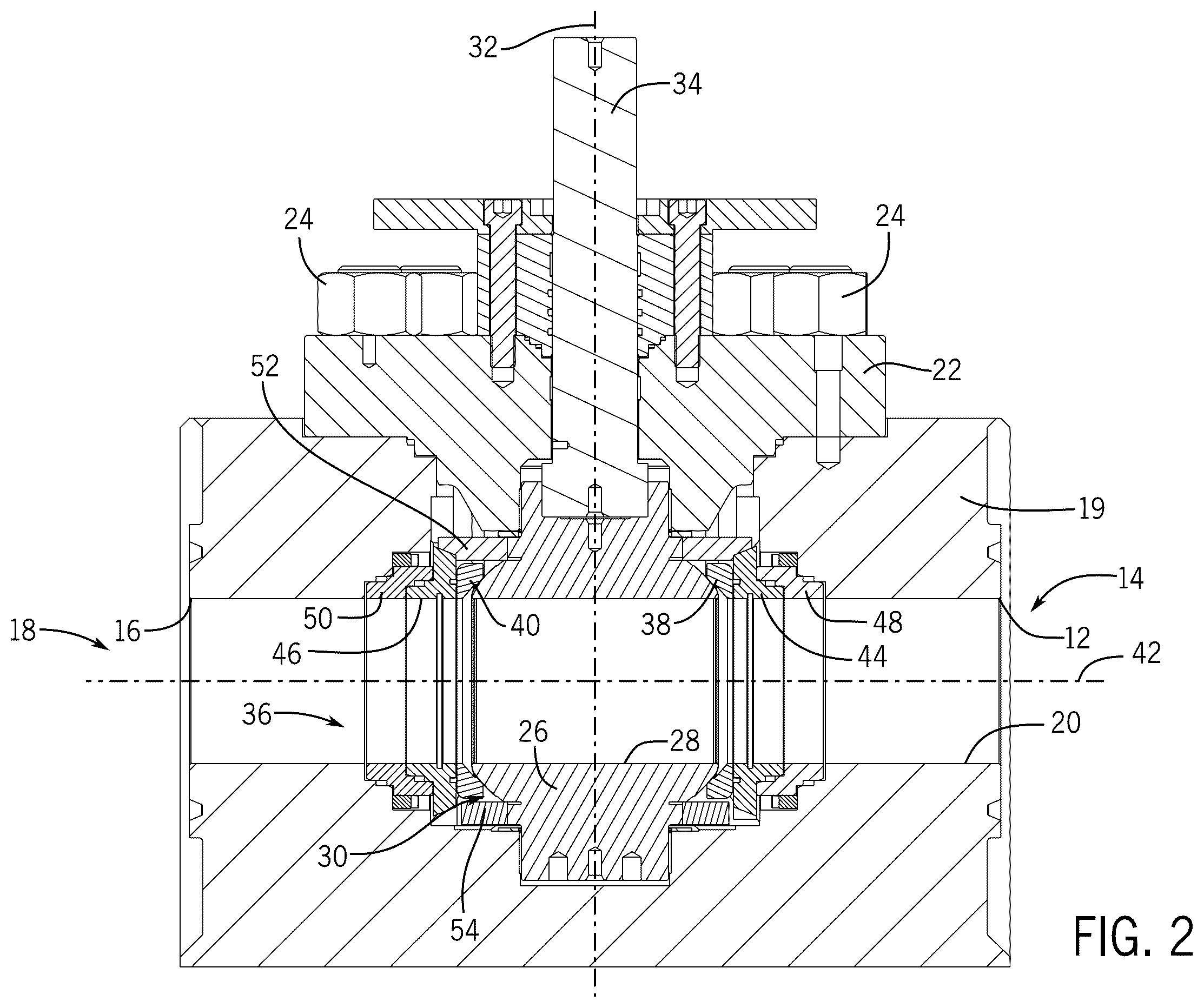 Patent US12359733 Figure 2 – Ball valve assembly