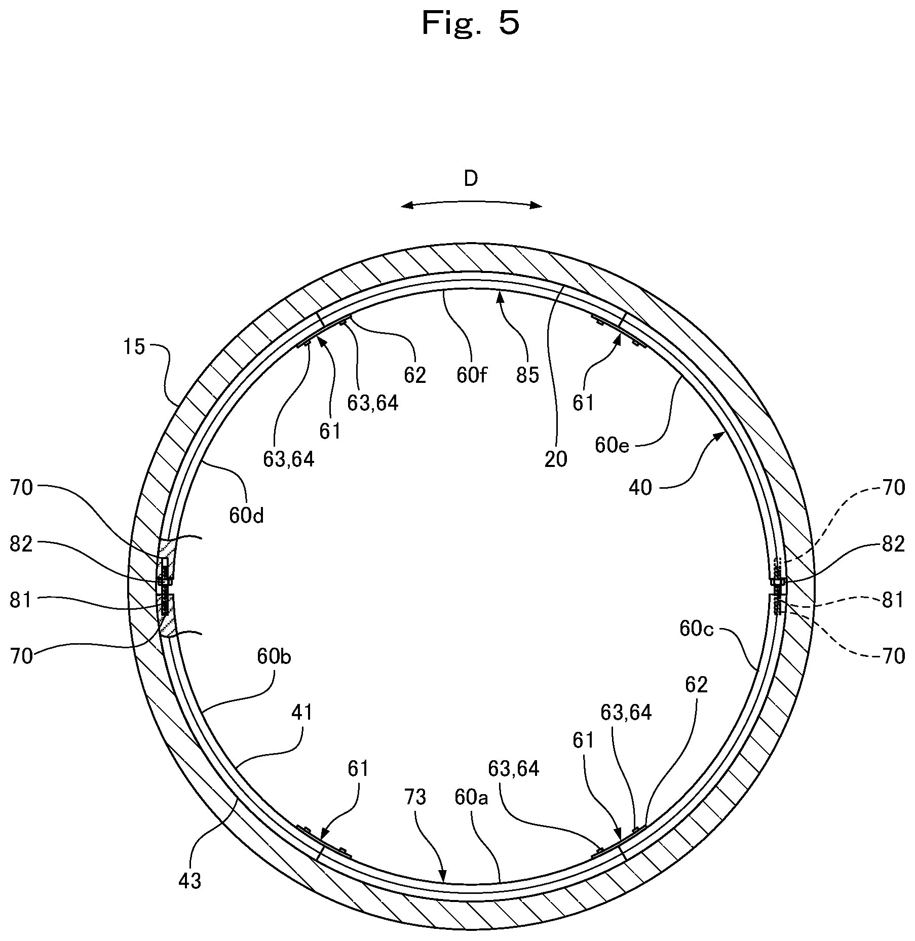 Patent US12359755 Figure 5 – Pipe joint, spacer provided in pipe joint, and dividing piece constituting spacer